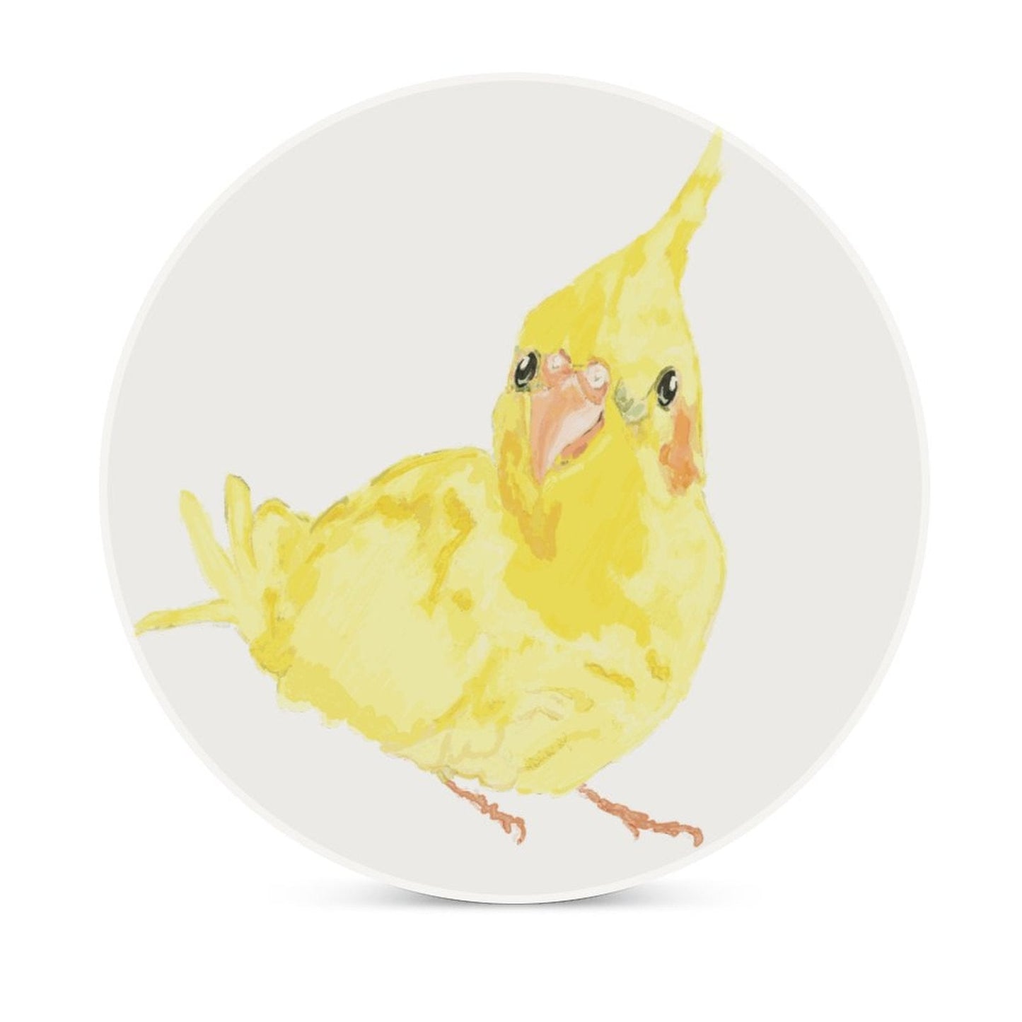 Yellow Parakeet Round Ceramic Coaster Sets - Blue Cava