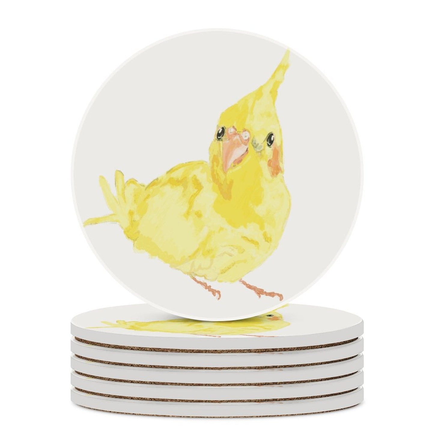 Yellow Parakeet Round Ceramic Coaster Sets - Blue Cava