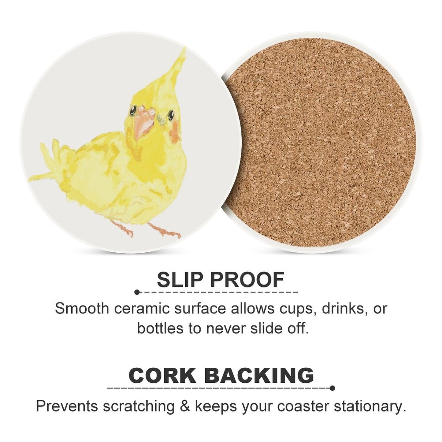 Yellow Parakeet Round Ceramic Coaster Sets - Blue Cava