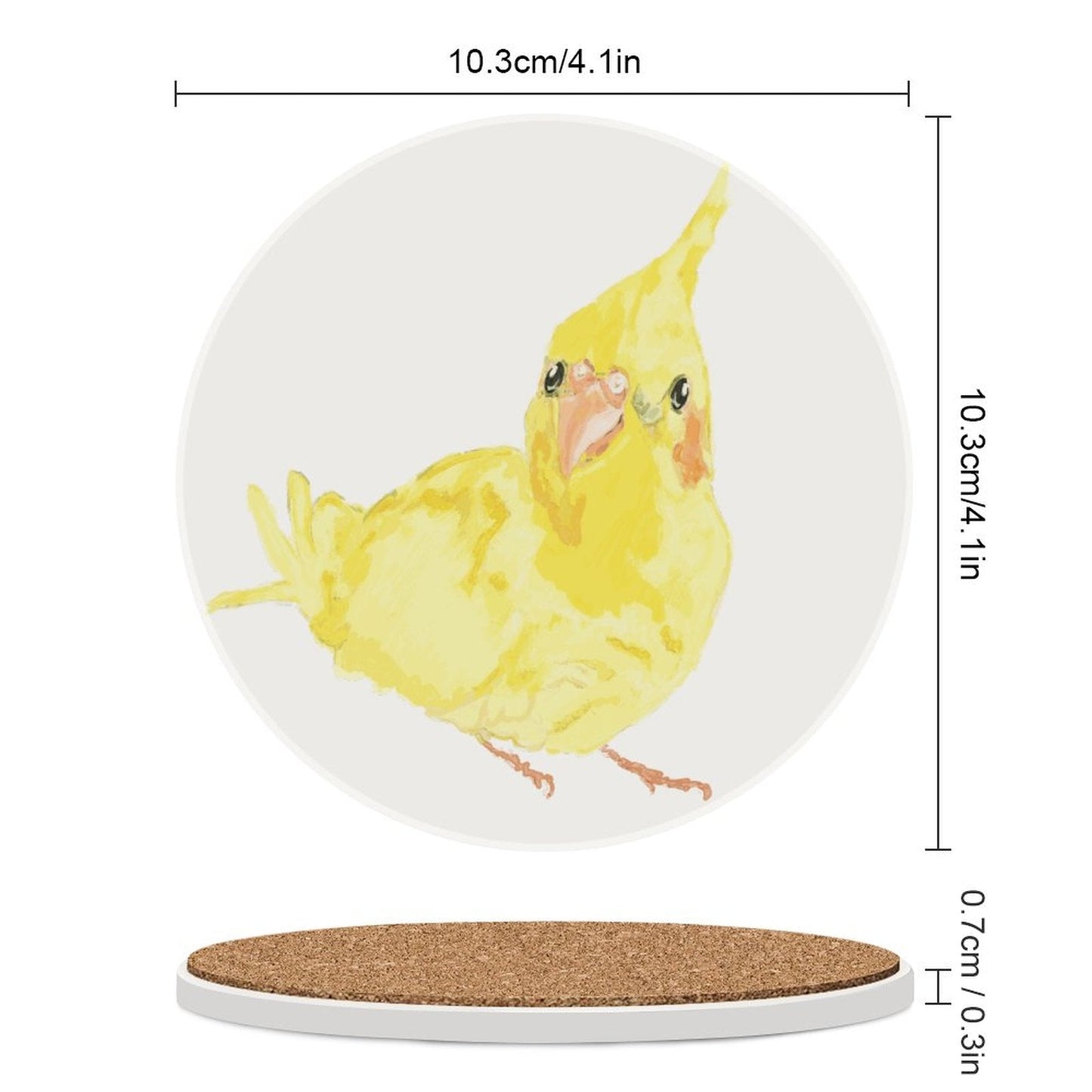 Yellow Parakeet Round Ceramic Coaster Sets - Blue Cava