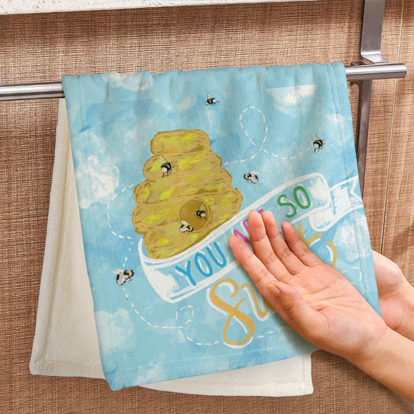 You Are So Sweet Bee Hand Towel - Blue Cava