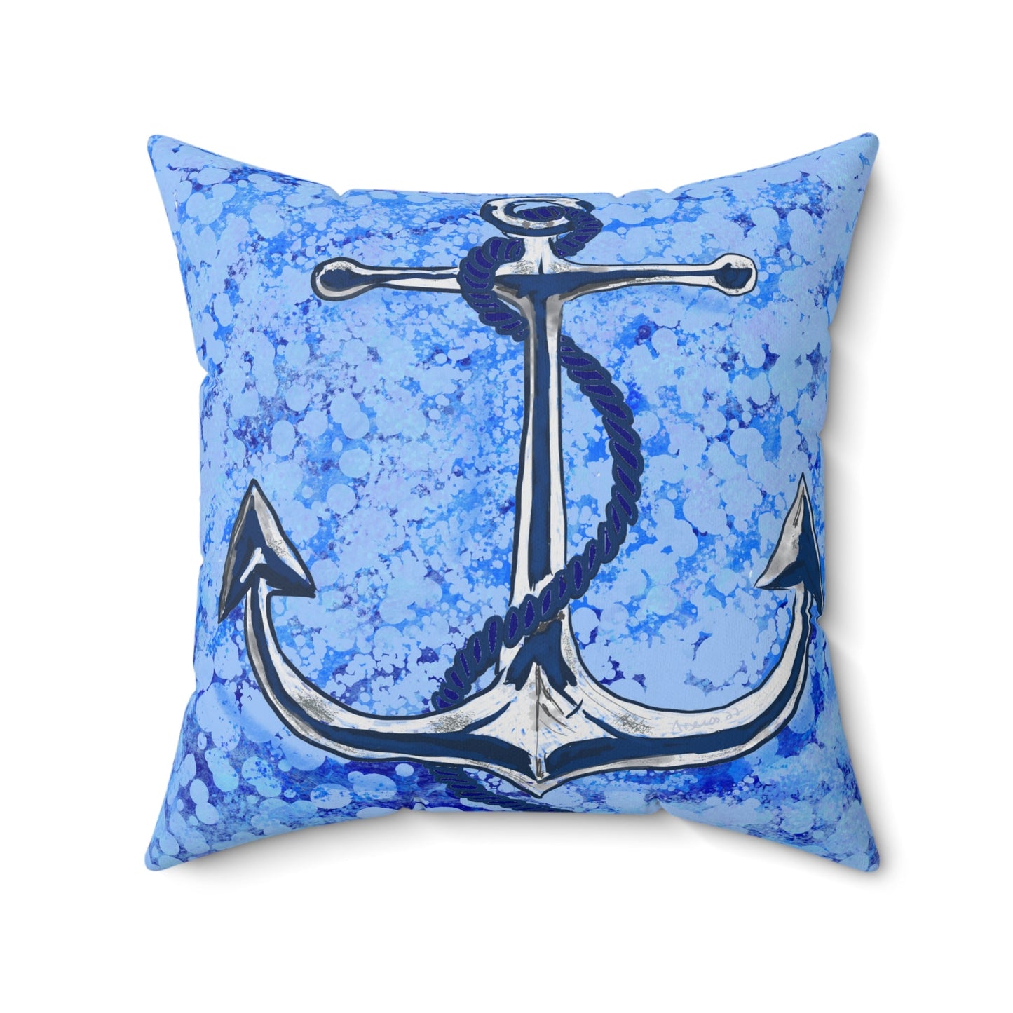 Anchor Spun Polyester Square Pillow - Blue Cava