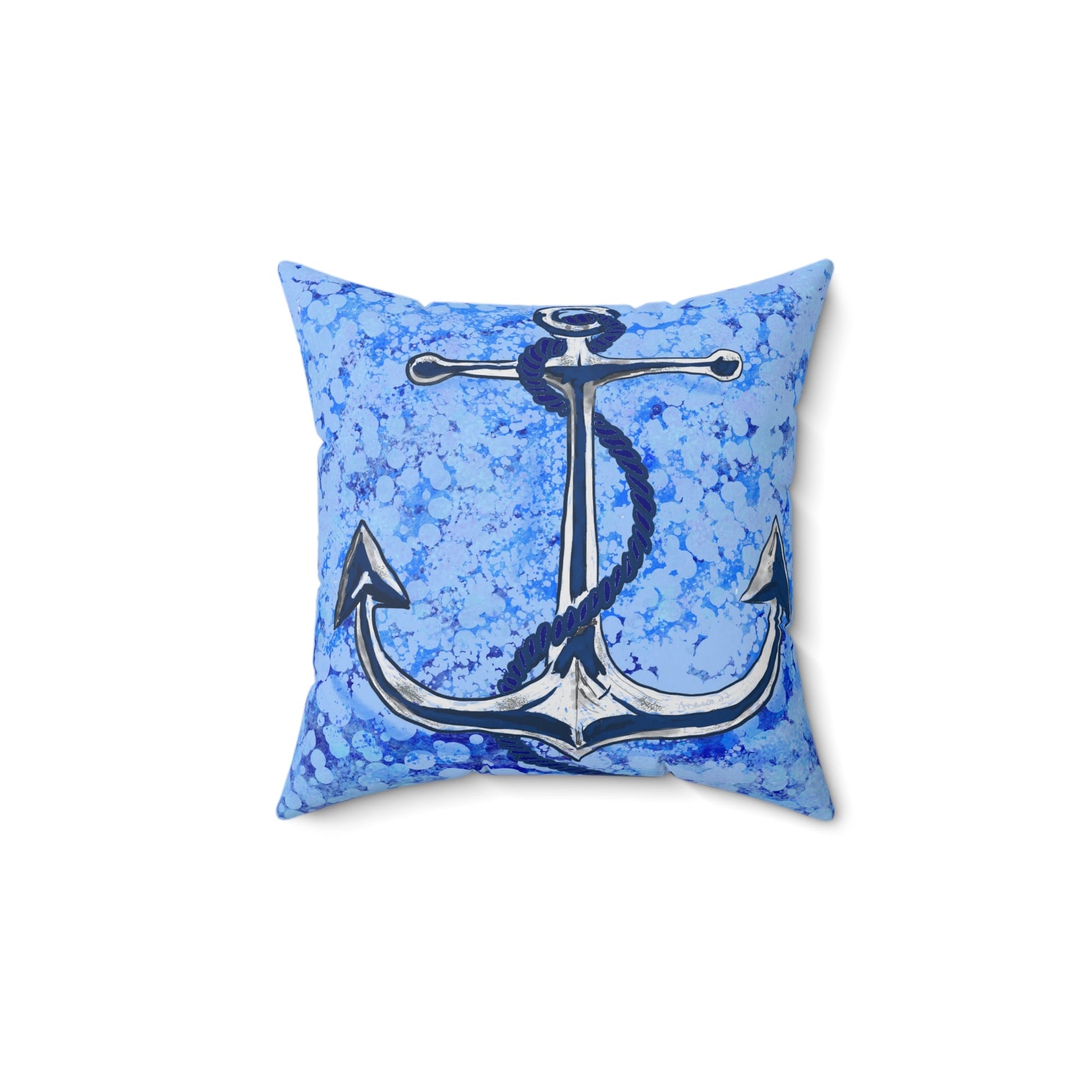 Anchor Spun Polyester Square Pillow - Blue Cava