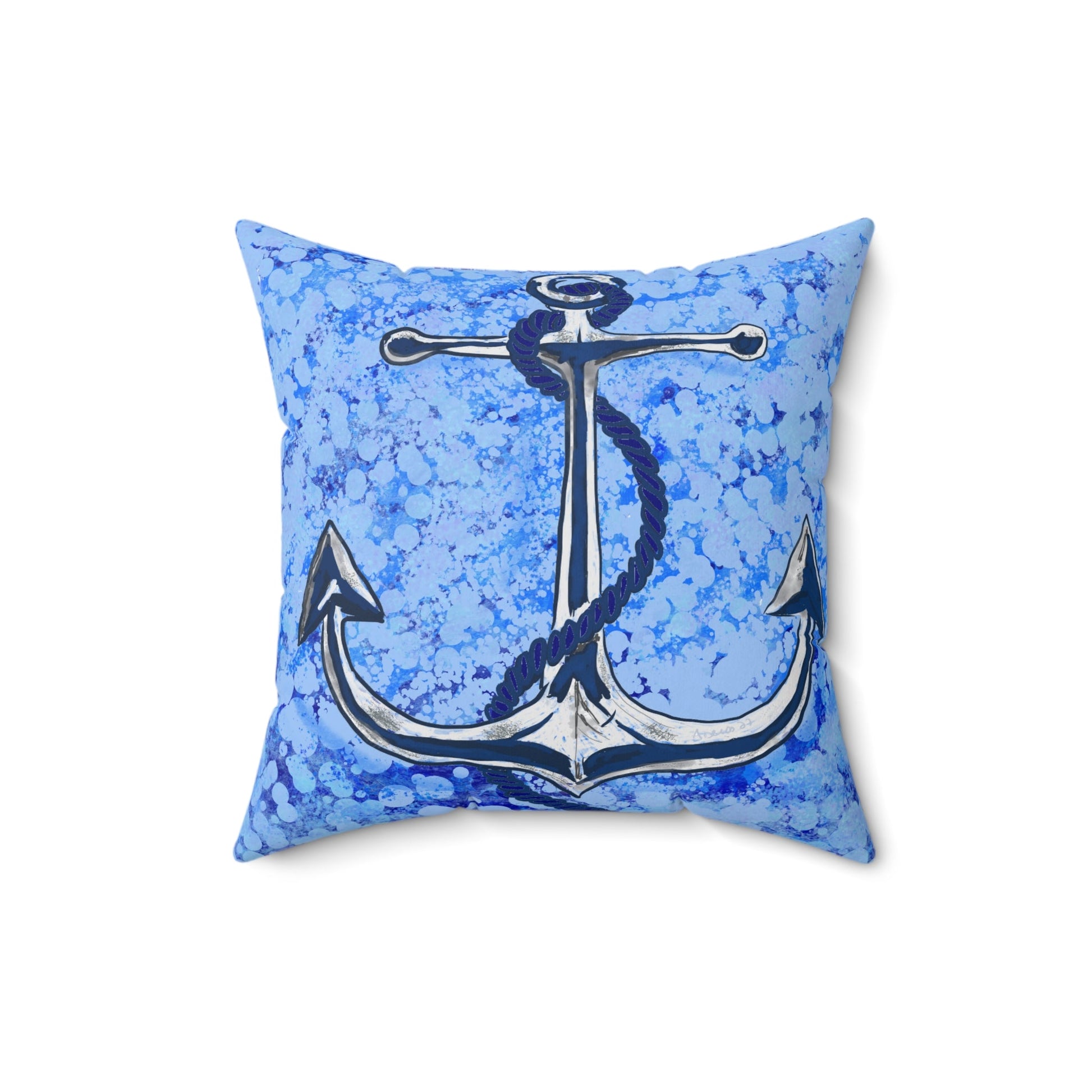 Anchor Spun Polyester Square Pillow - Blue Cava