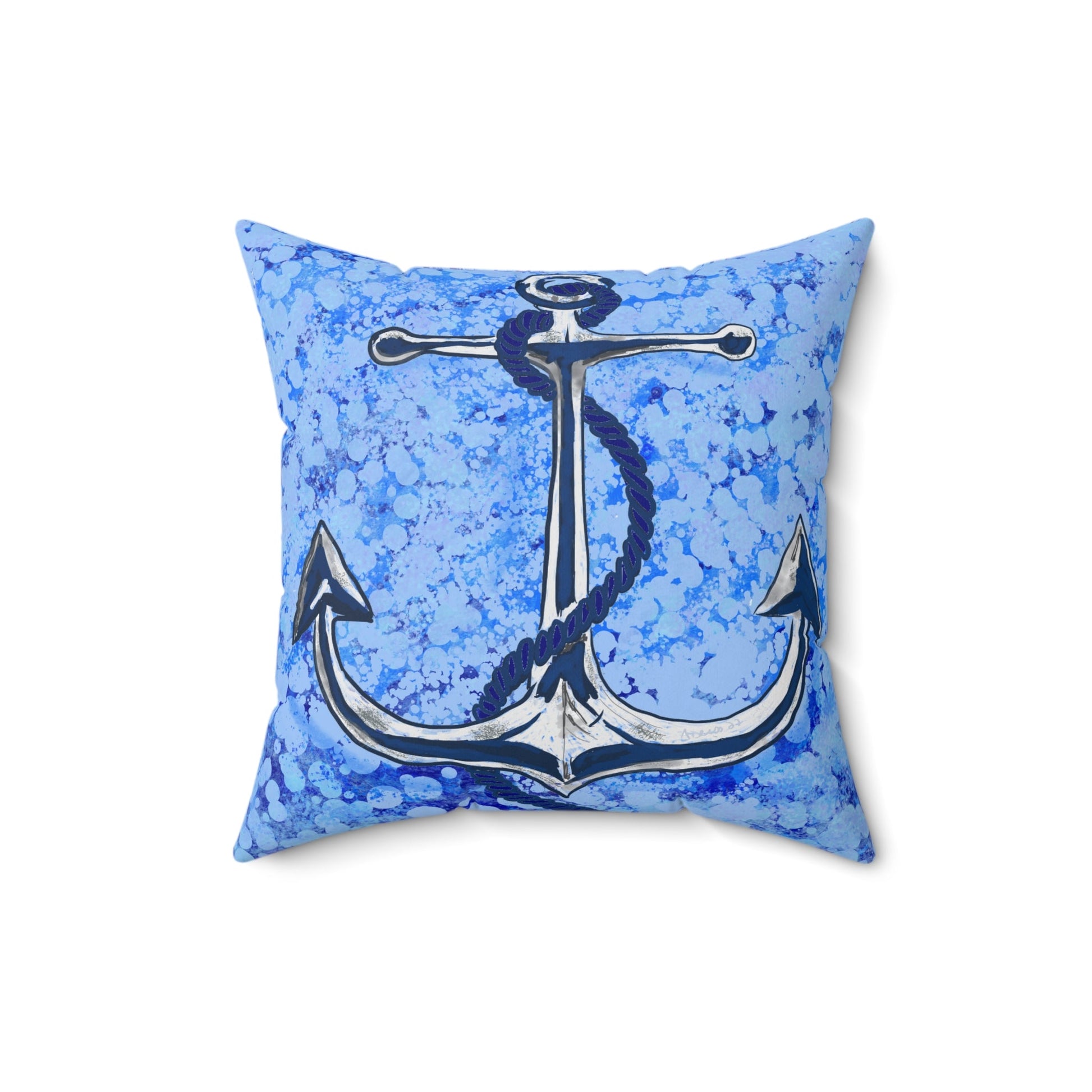 Anchor Spun Polyester Square Pillow - Blue Cava