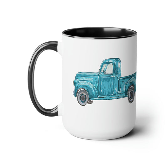 Antique Truck Two-Tone Coffee Mugs, 15oz - Blue Cava