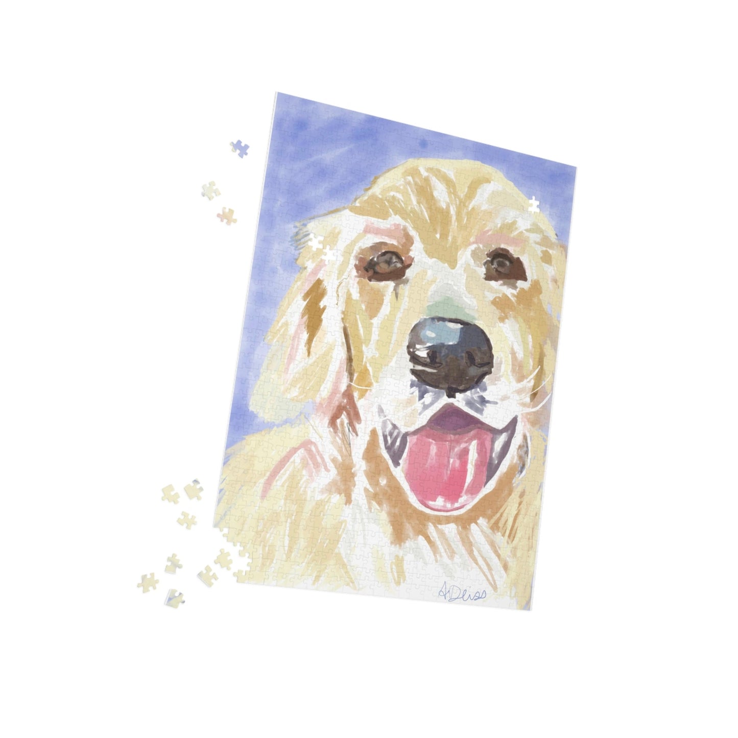 “Asher” Golden Retriever Puzzle (1000 -Piece) - Blue Cava