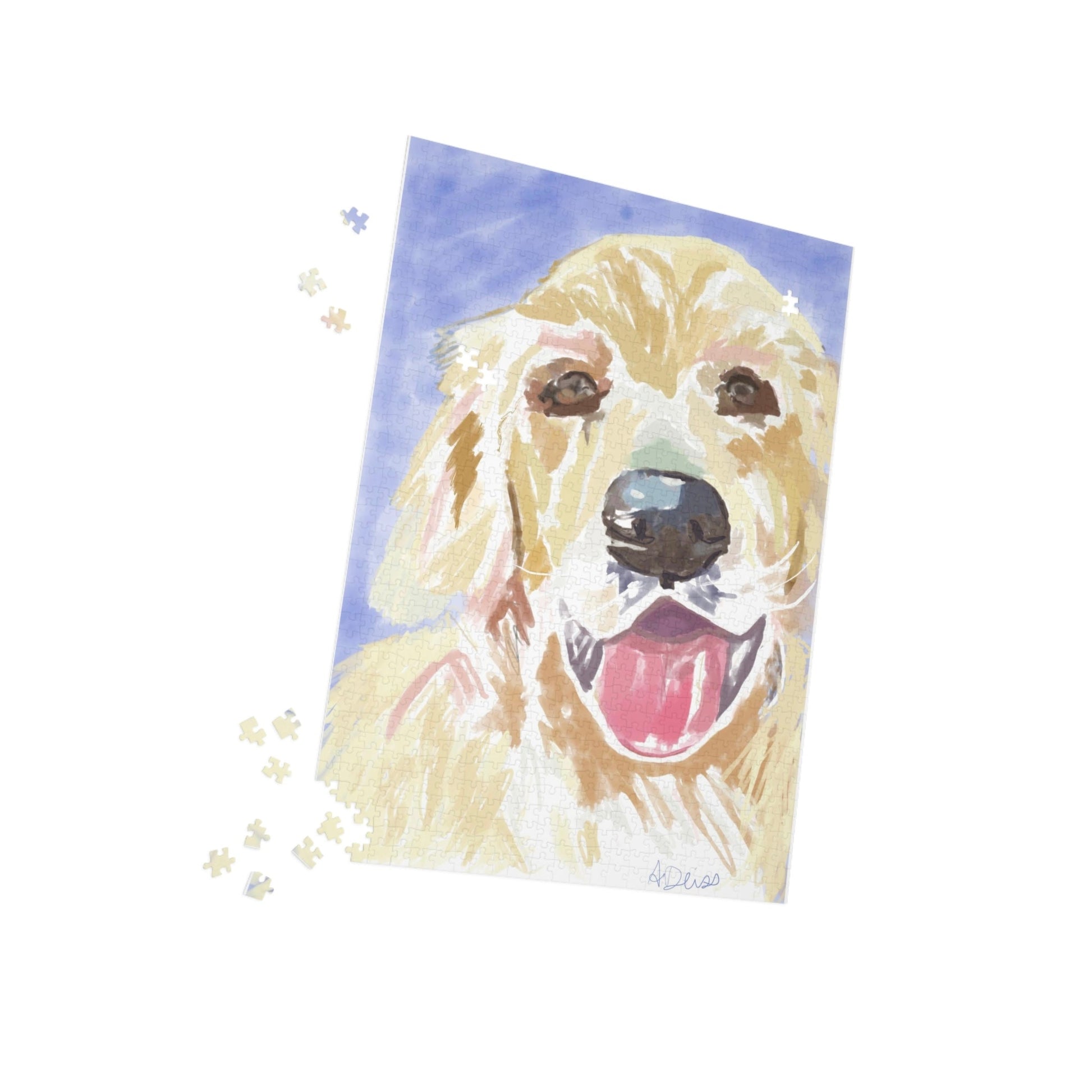 “Asher” Golden Retriever Puzzle (1000 -Piece) - Blue Cava