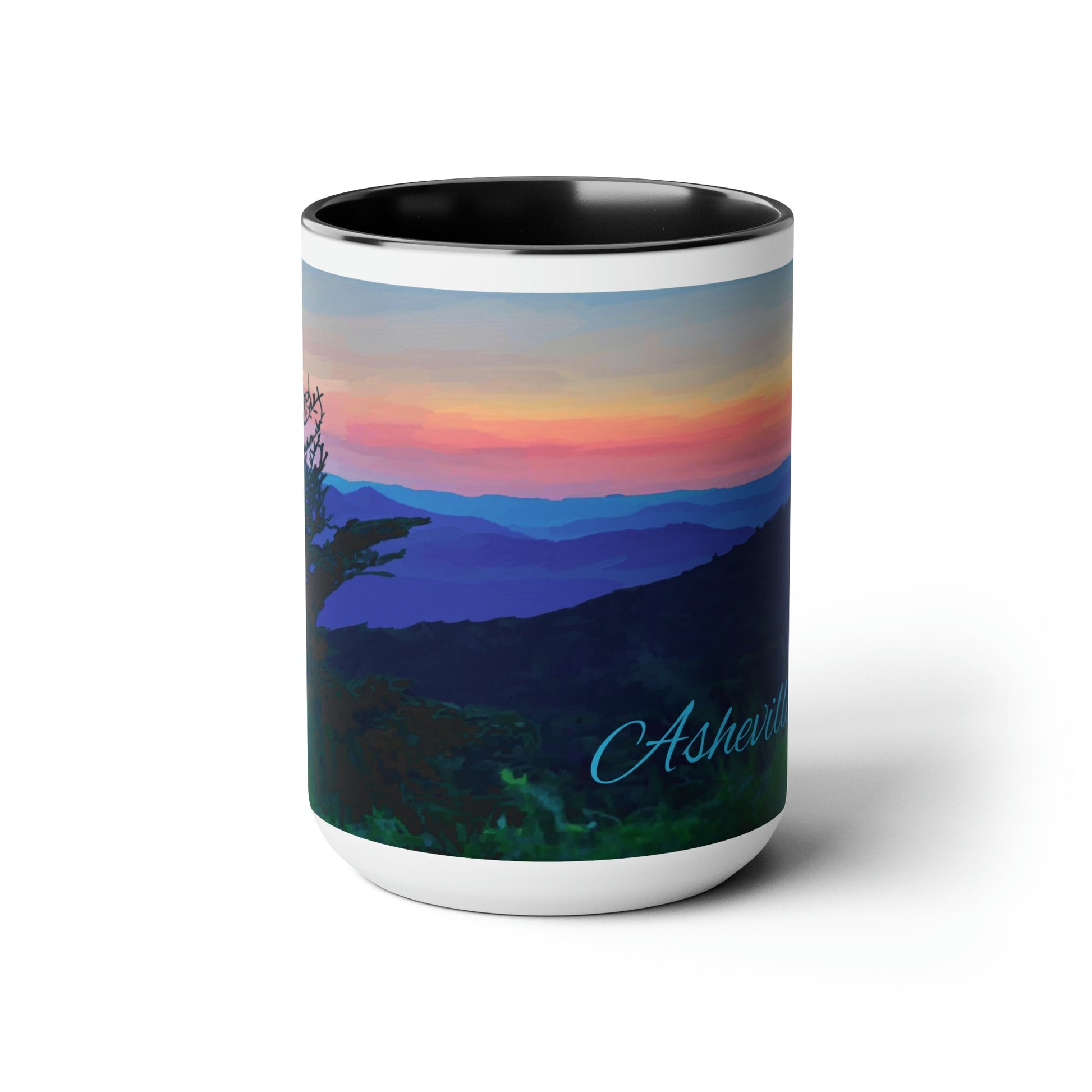 Asheville NC Two-Tone Coffee Mugs, 15oz - Blue Cava