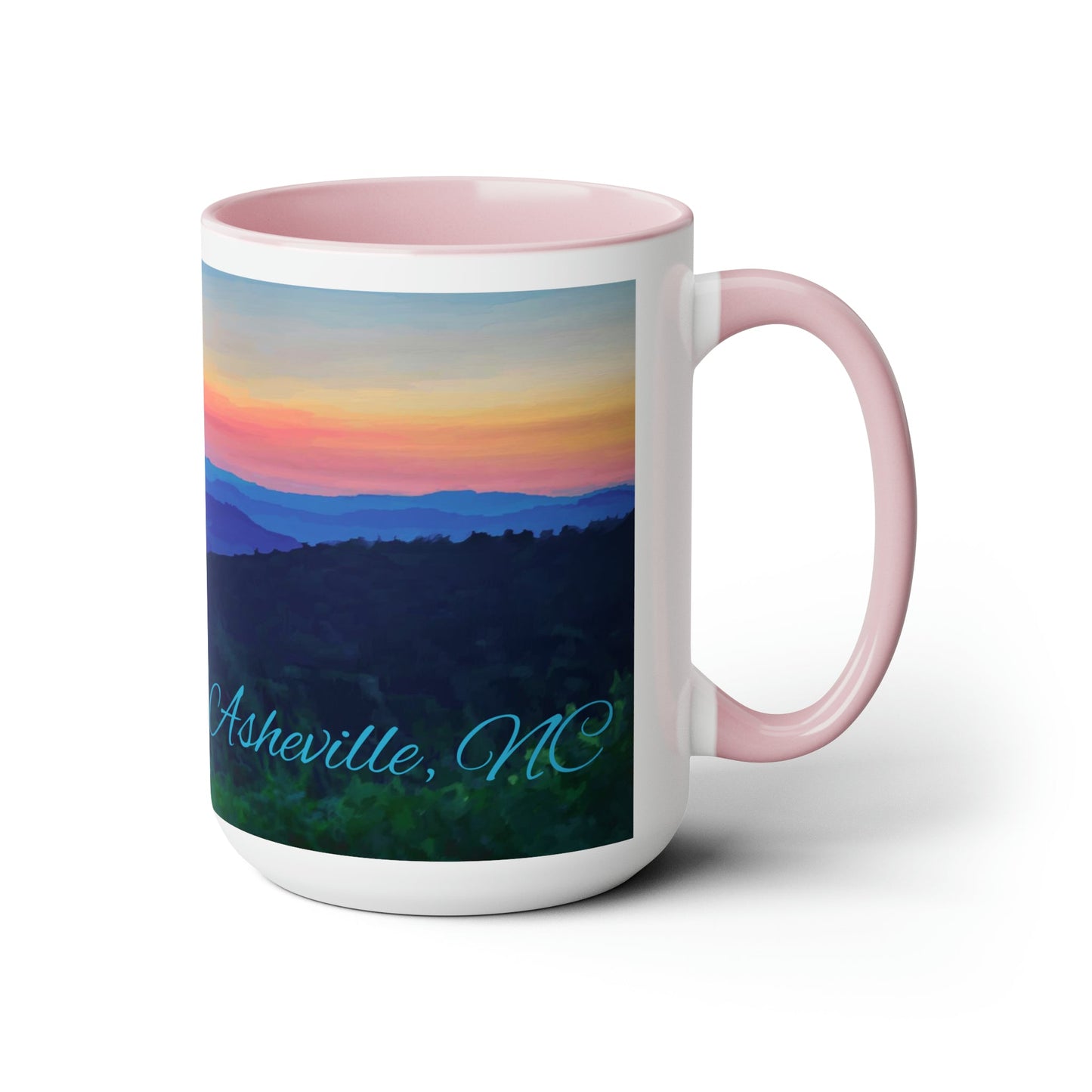 Asheville NC Two-Tone Coffee Mugs, 15oz - Blue Cava