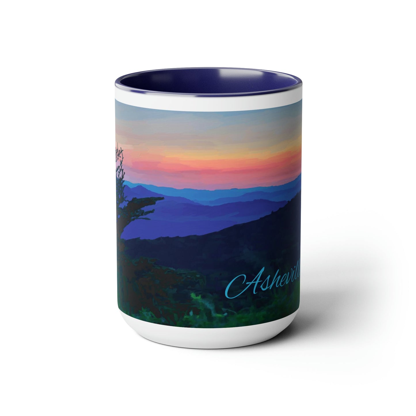 Asheville NC Two-Tone Coffee Mugs, 15oz - Blue Cava