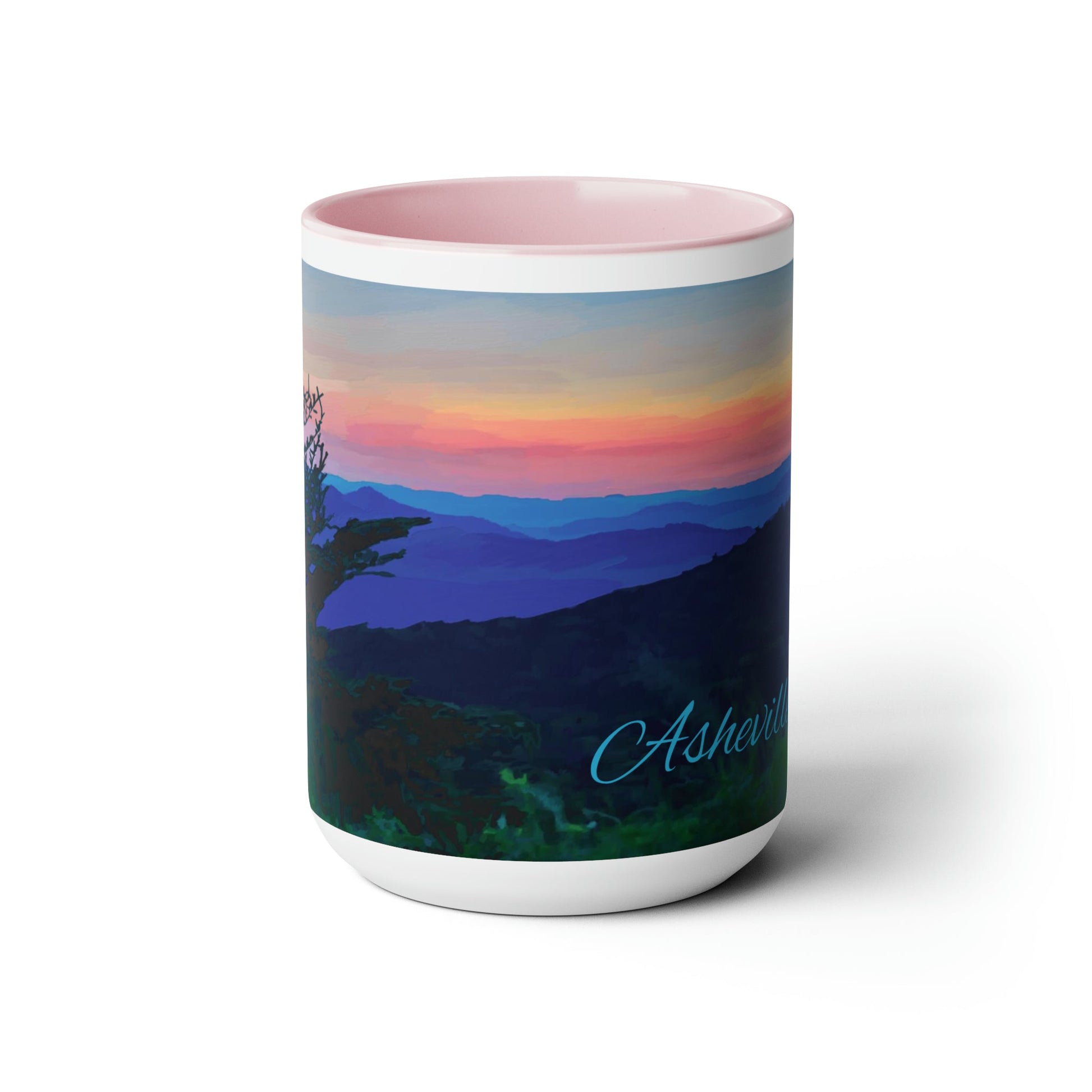 Asheville NC Two-Tone Coffee Mugs, 15oz - Blue Cava