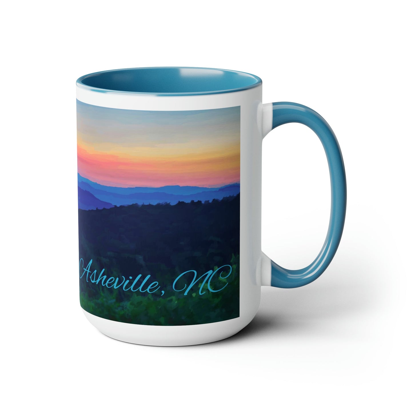 Asheville NC Two-Tone Coffee Mugs, 15oz - Blue Cava