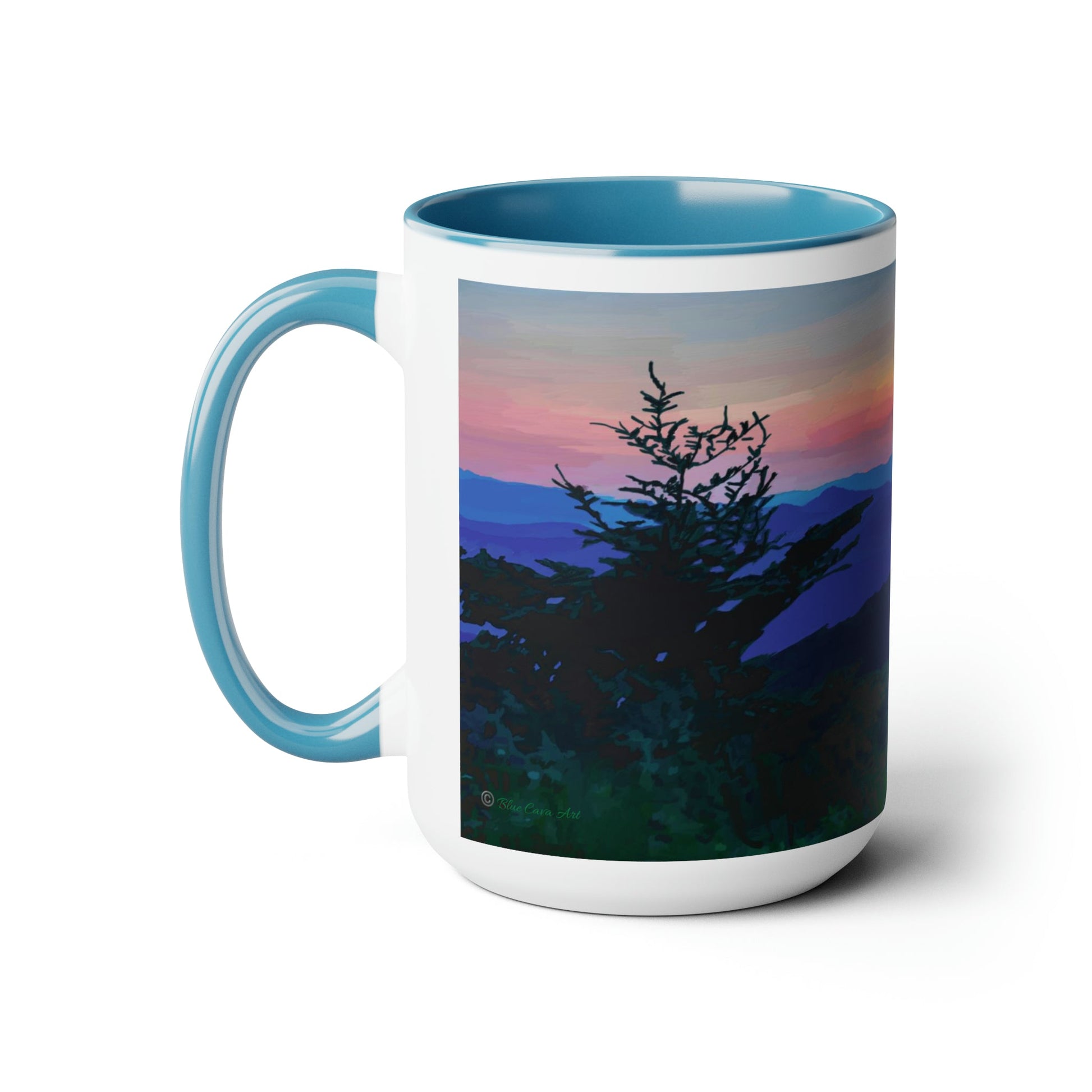 Asheville NC Two-Tone Coffee Mugs, 15oz - Blue Cava