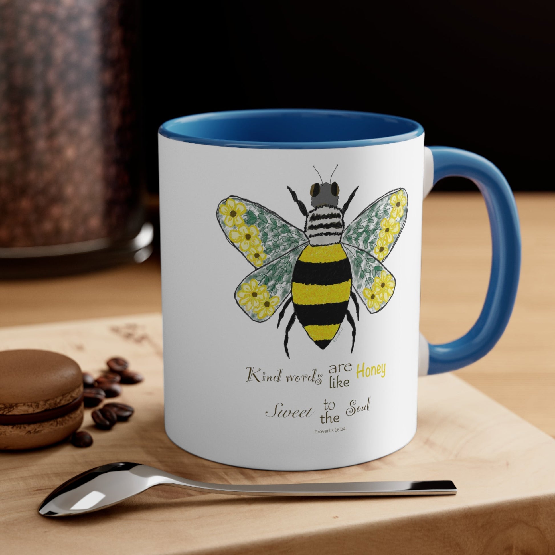 Bee Flower Accent Coffee Mug, 11oz - Blue Cava