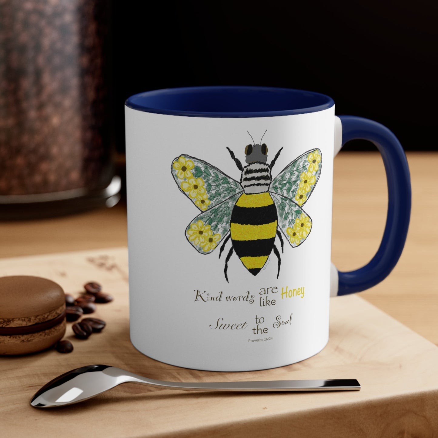 Bee Flower Accent Coffee Mug, 11oz - Blue Cava