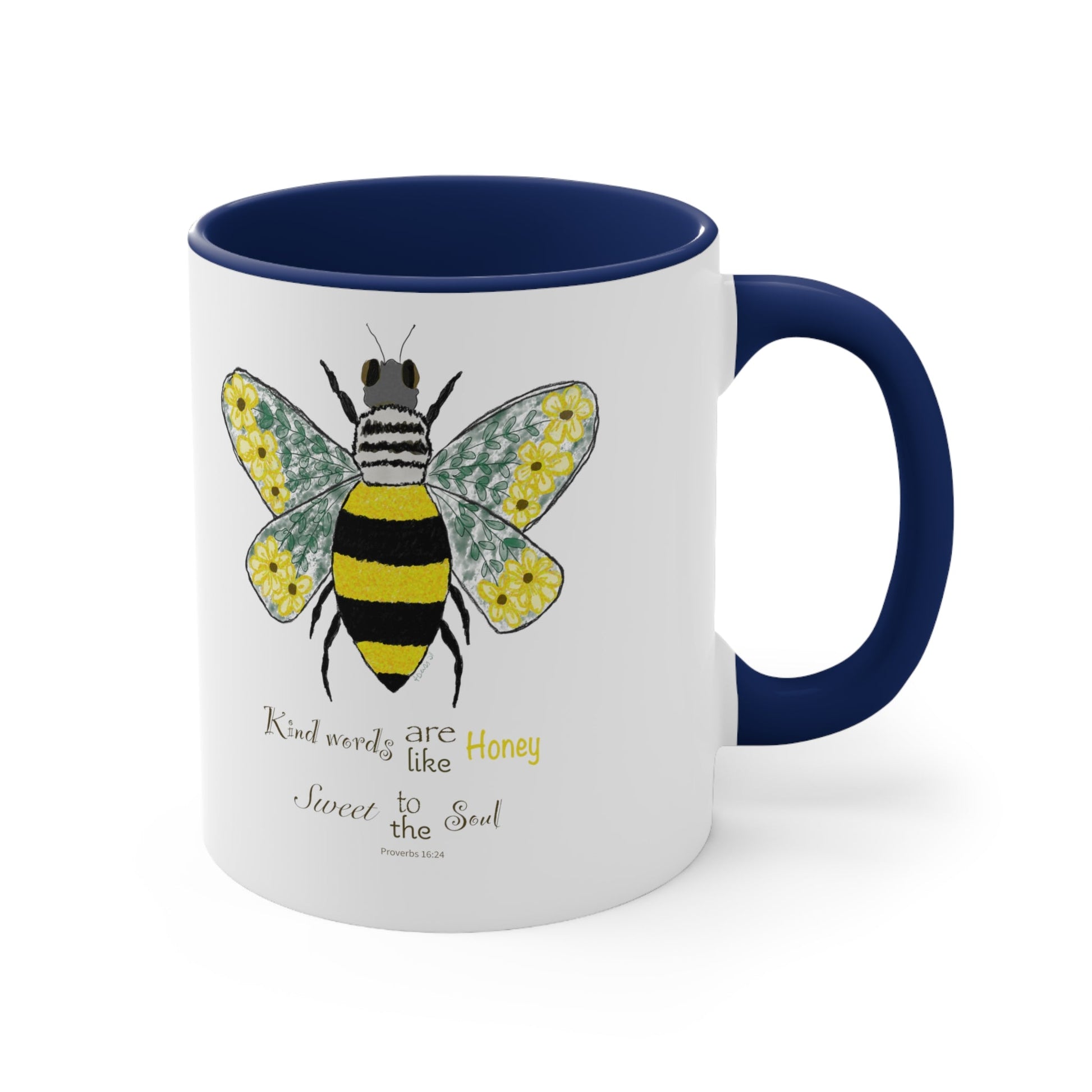 Bee Flower Accent Coffee Mug, 11oz - Blue Cava