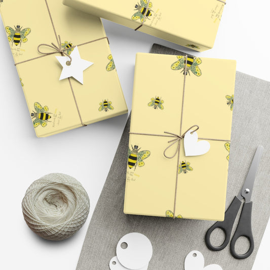 Bee Flower Gift Wrapping Paper - Blue Cava