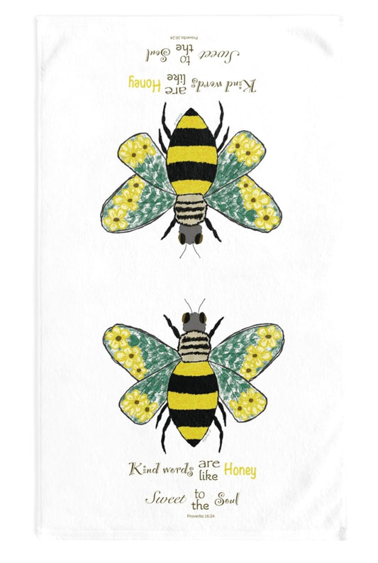 Bee Flower Hand Towel (Poly/Cotton) - Blue Cava