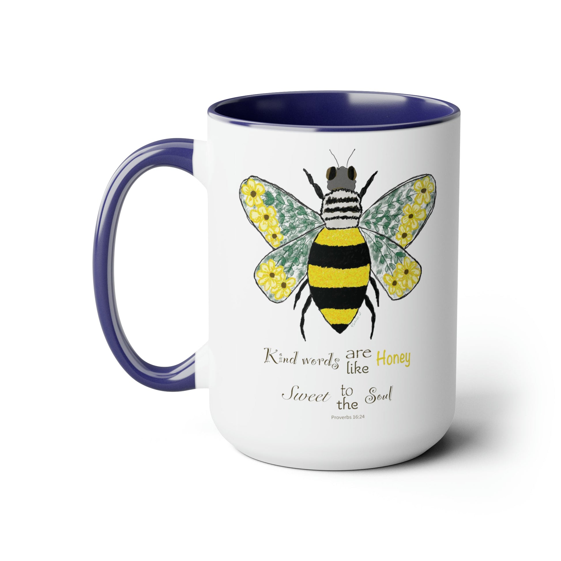 Bee Flower Two-Tone Coffee Mugs, 15oz - Blue Cava