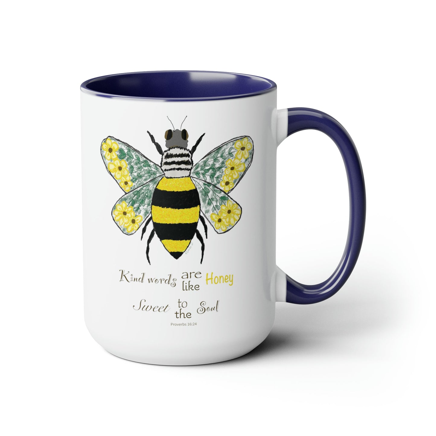 Bee Flower Two-Tone Coffee Mugs, 15oz - Blue Cava