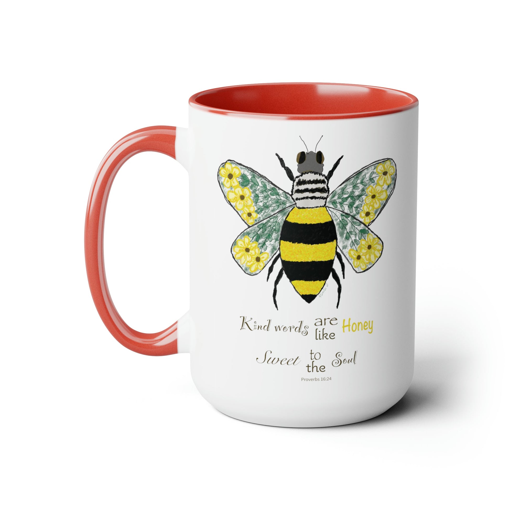 Bee Flower Two-Tone Coffee Mugs, 15oz - Blue Cava