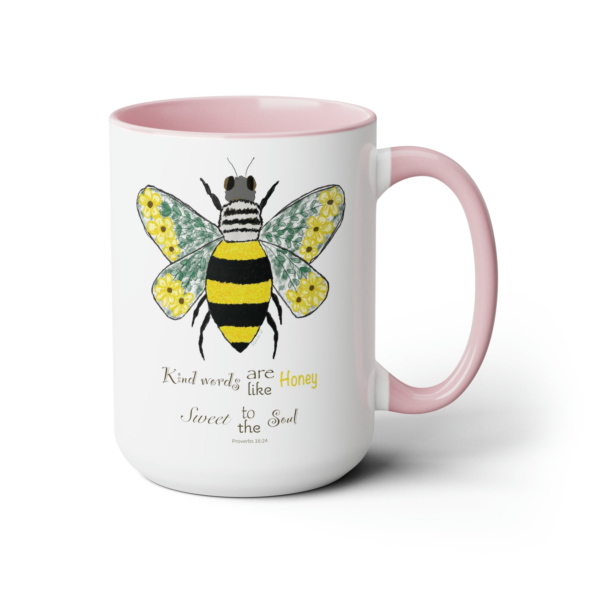 Bee Flower Two-Tone Coffee Mugs, 15oz - Blue Cava