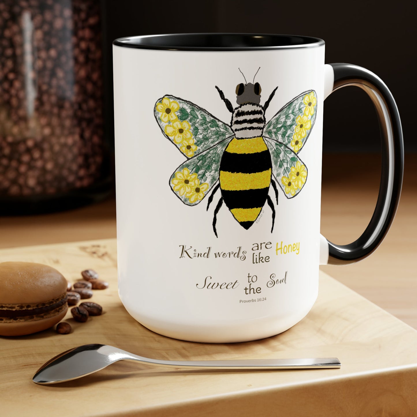 Bee Flower Two-Tone Coffee Mugs, 15oz - Blue Cava