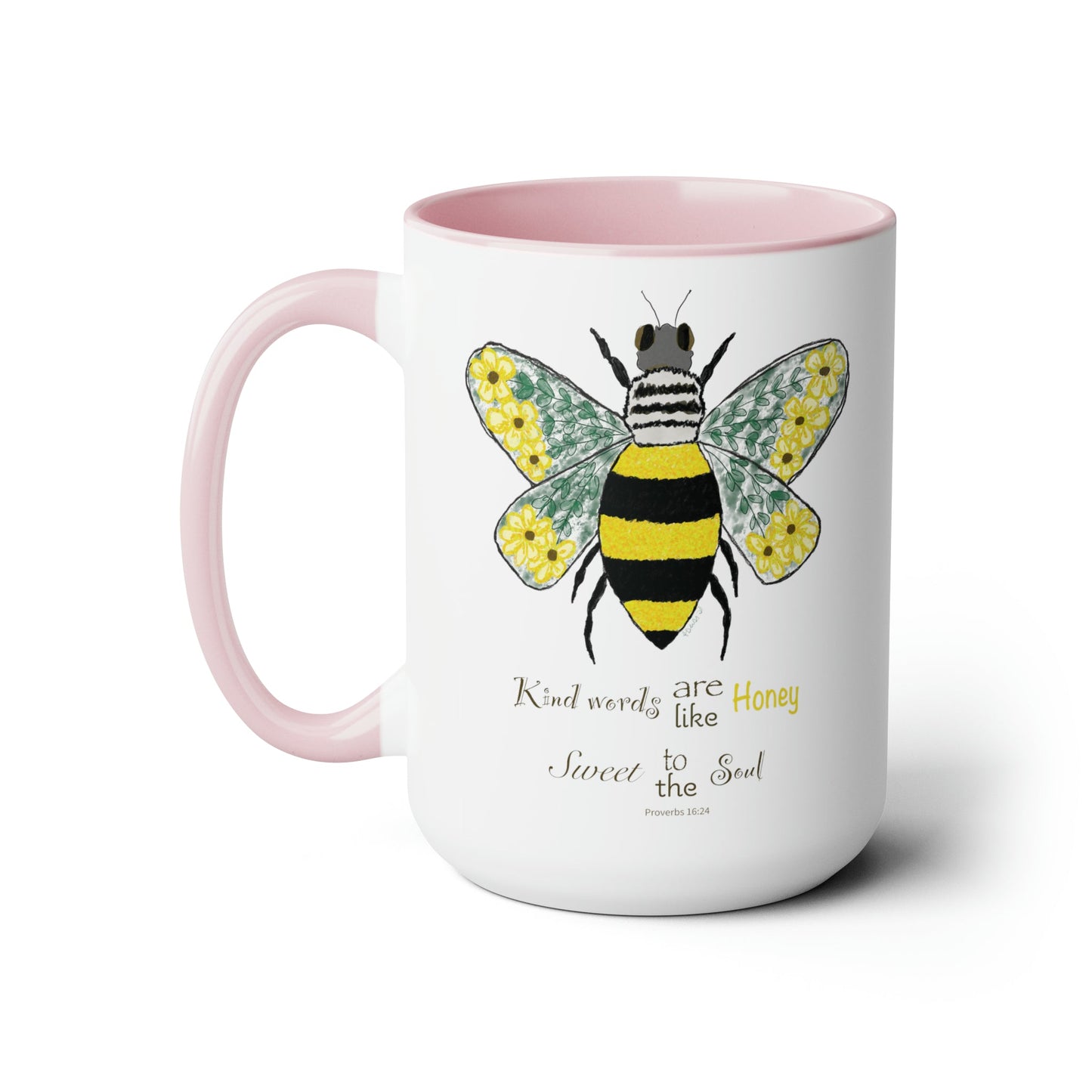 Bee Flower Two-Tone Coffee Mugs, 15oz - Blue Cava