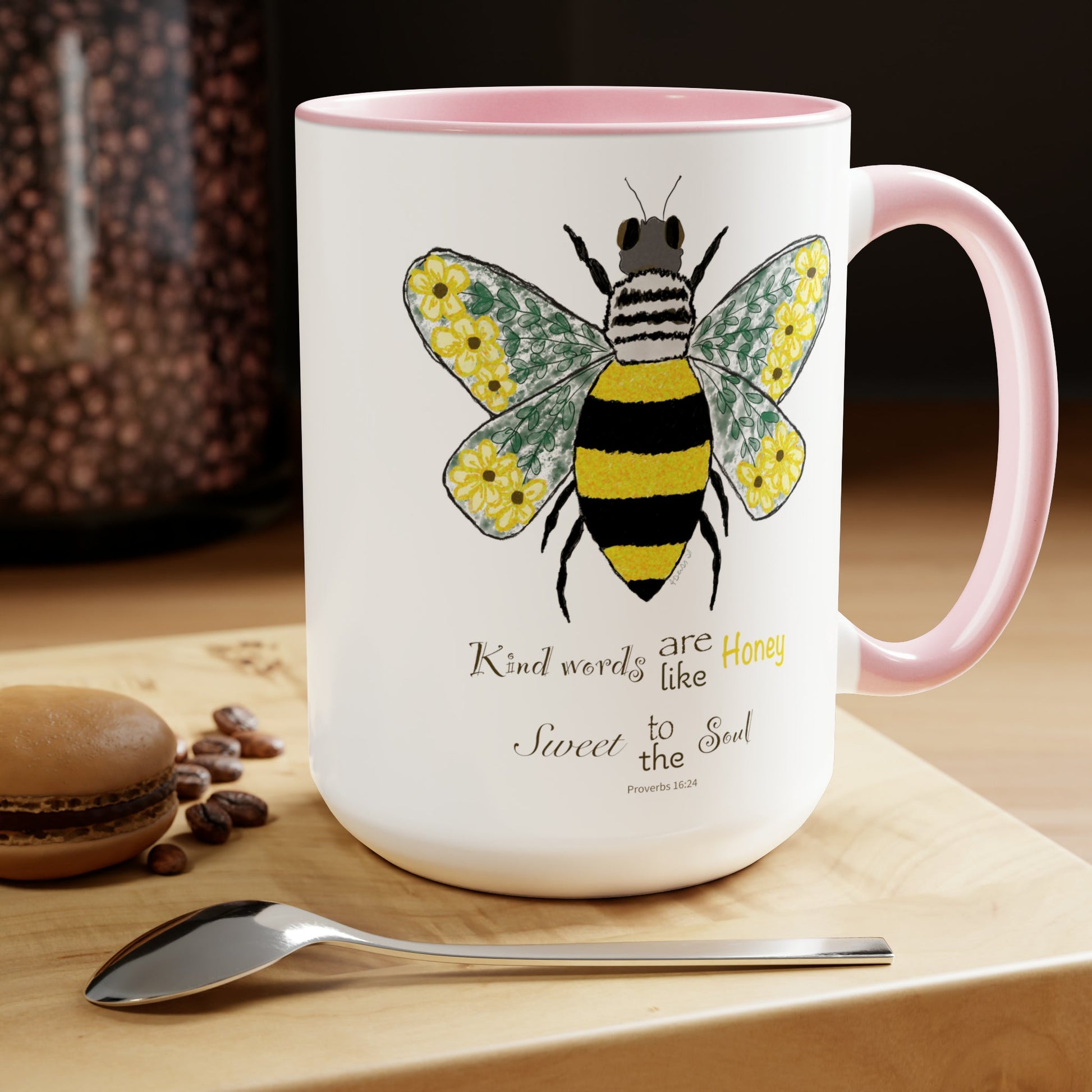 Bee Flower Two-Tone Coffee Mugs, 15oz - Blue Cava