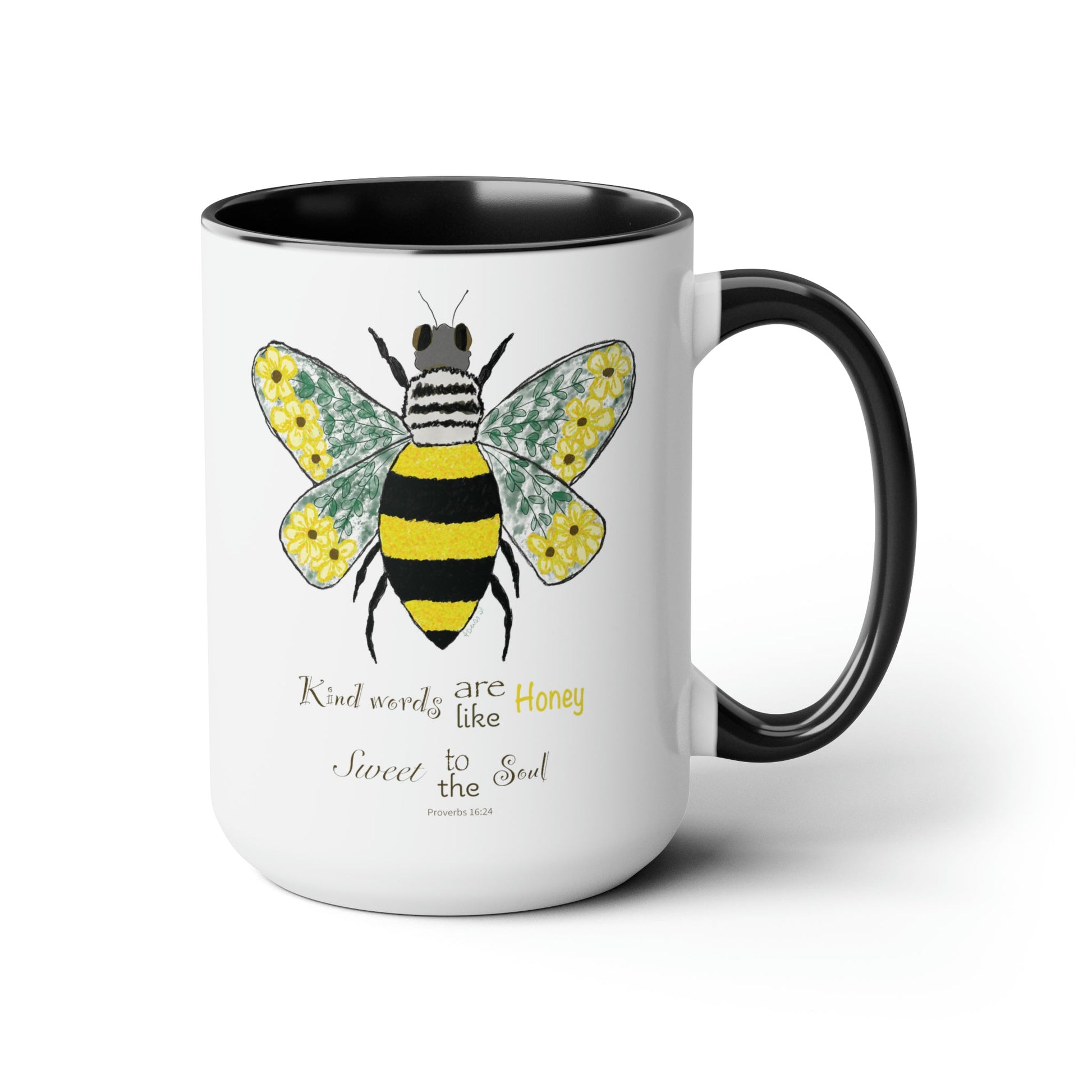 Bee Flower Two-Tone Coffee Mugs, 15oz - Blue Cava