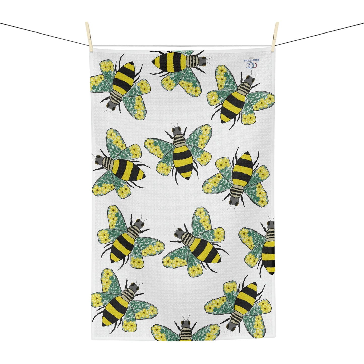 Bee Flowers Microfiber Waffle Towel - Blue Cava