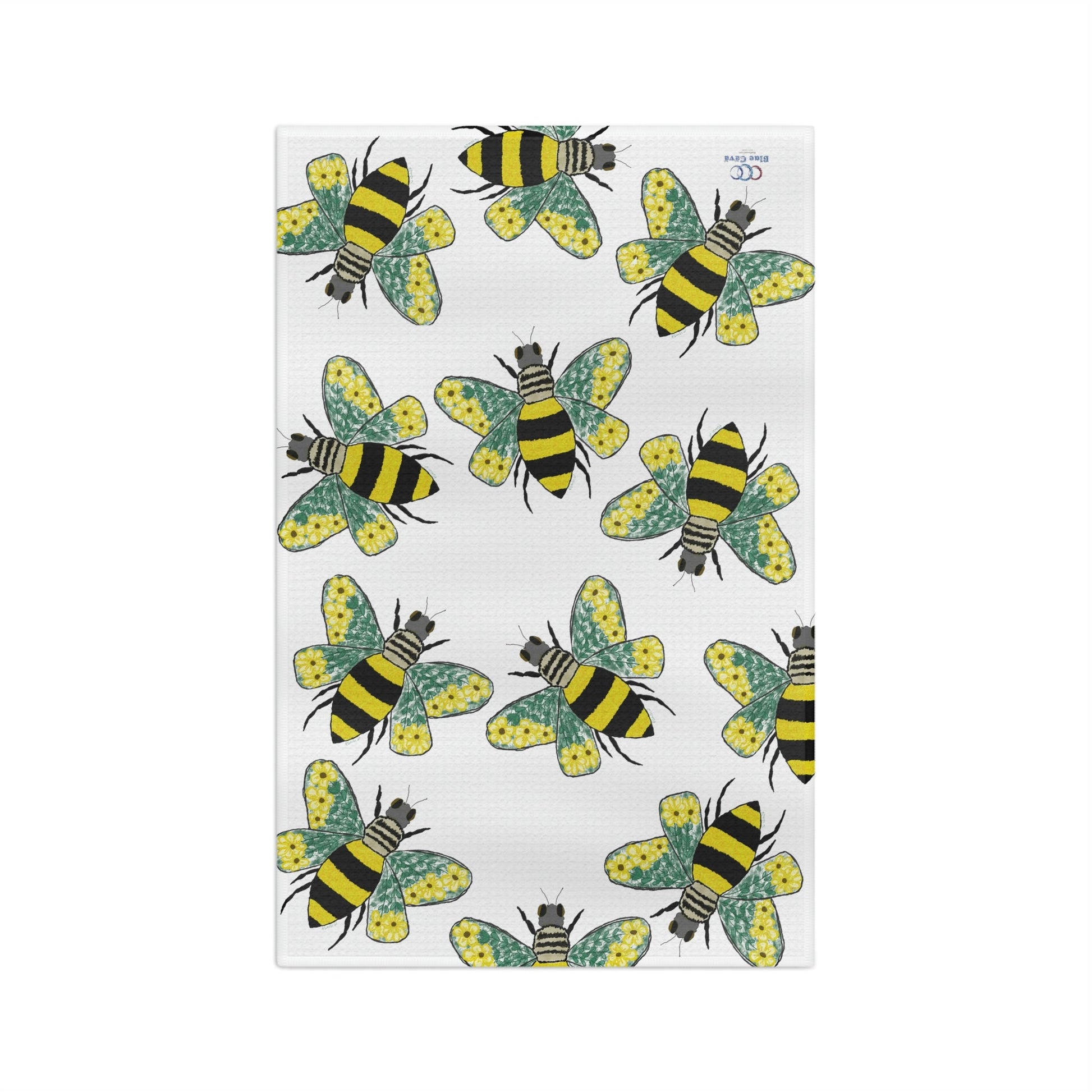 Bee Flowers Microfiber Waffle Towel - Blue Cava