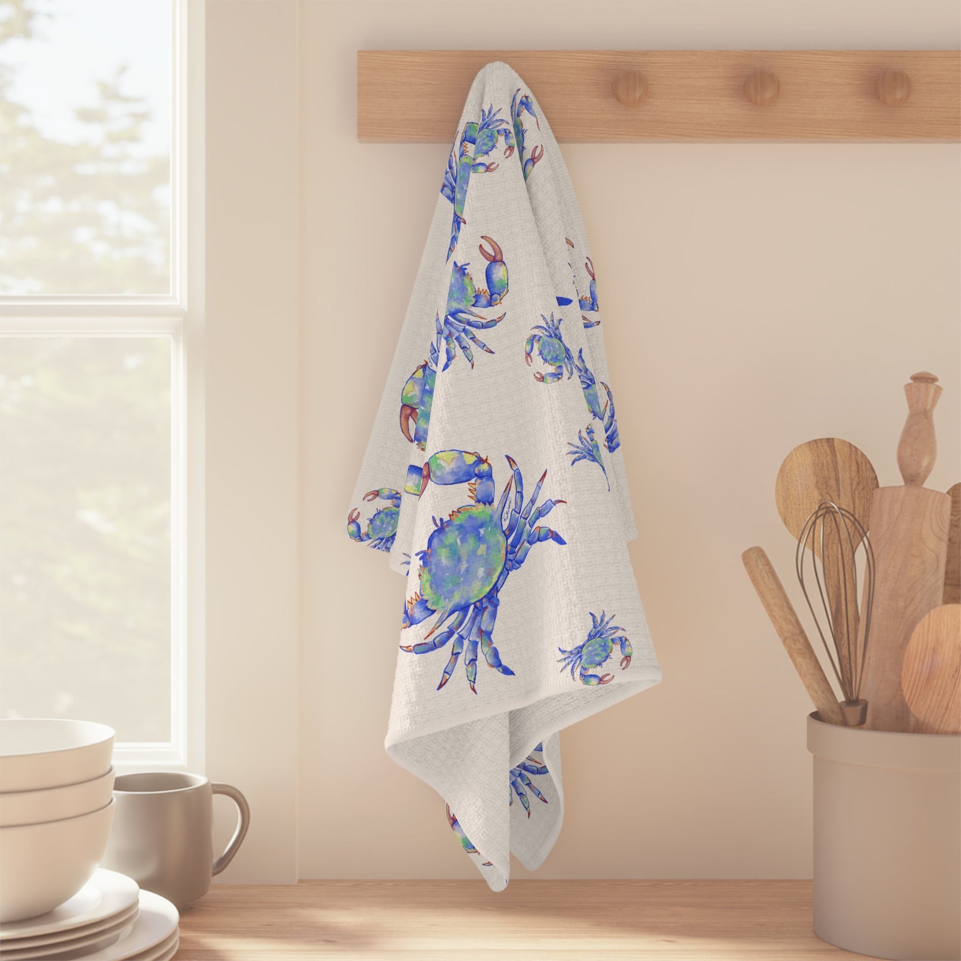 Blue Crabs Microfiber Waffle Towel - Blue Cava