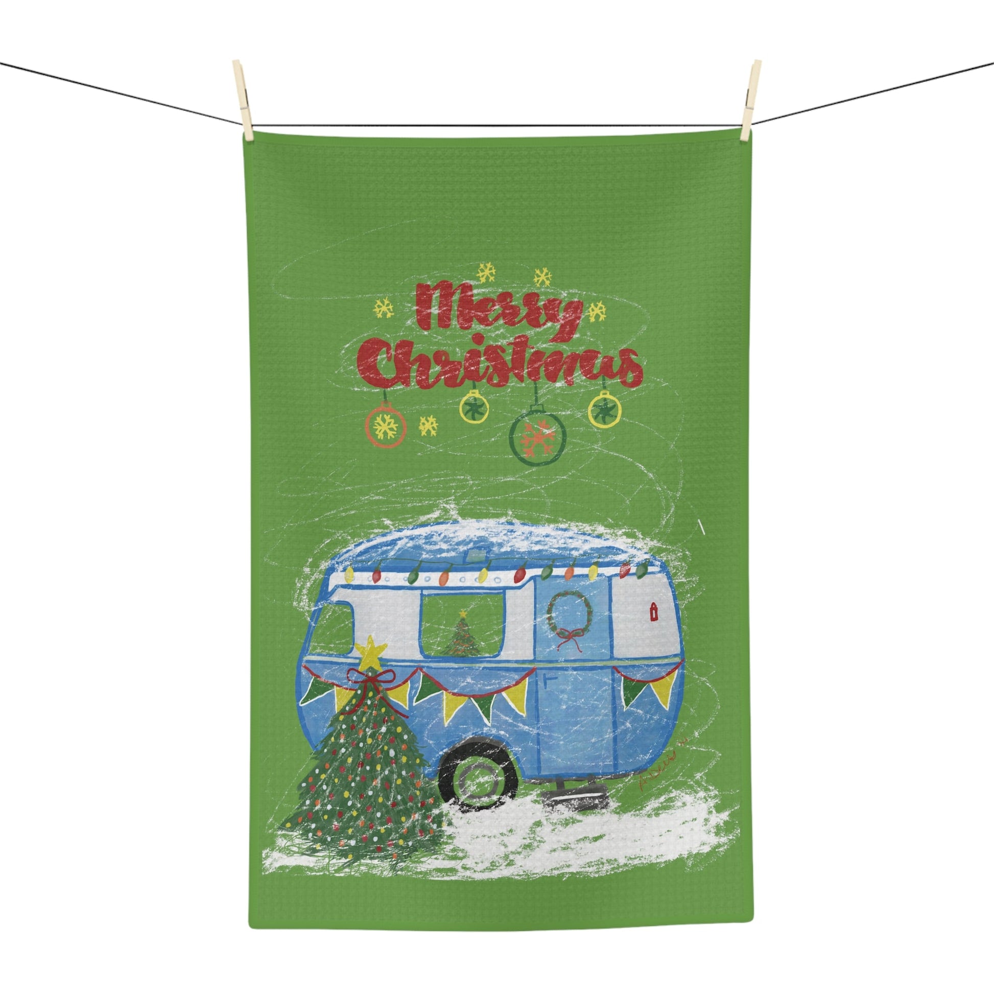 Christmas Camper Microfiber Waffle Towel - Blue Cava