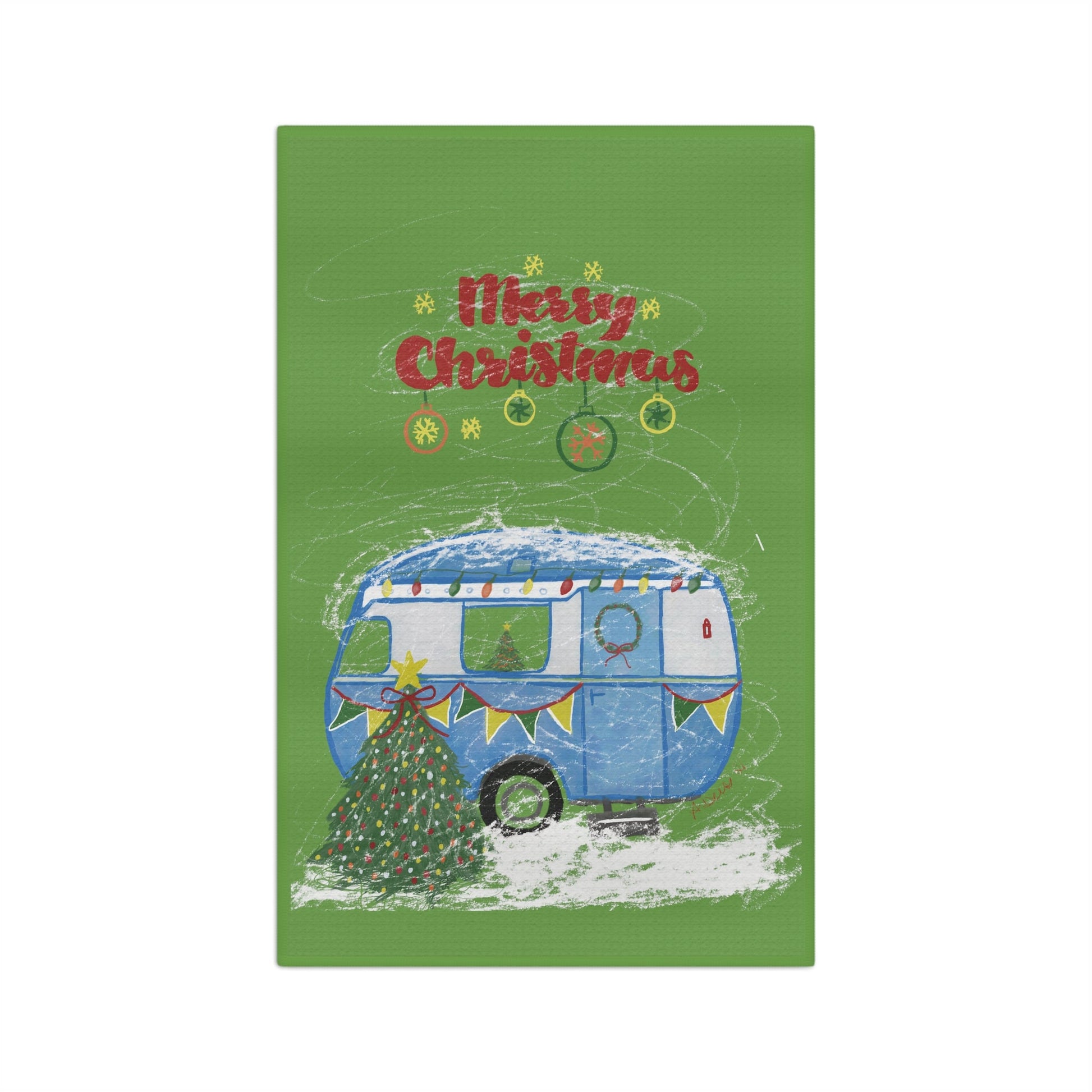 Christmas Camper Microfiber Waffle Towel - Blue Cava