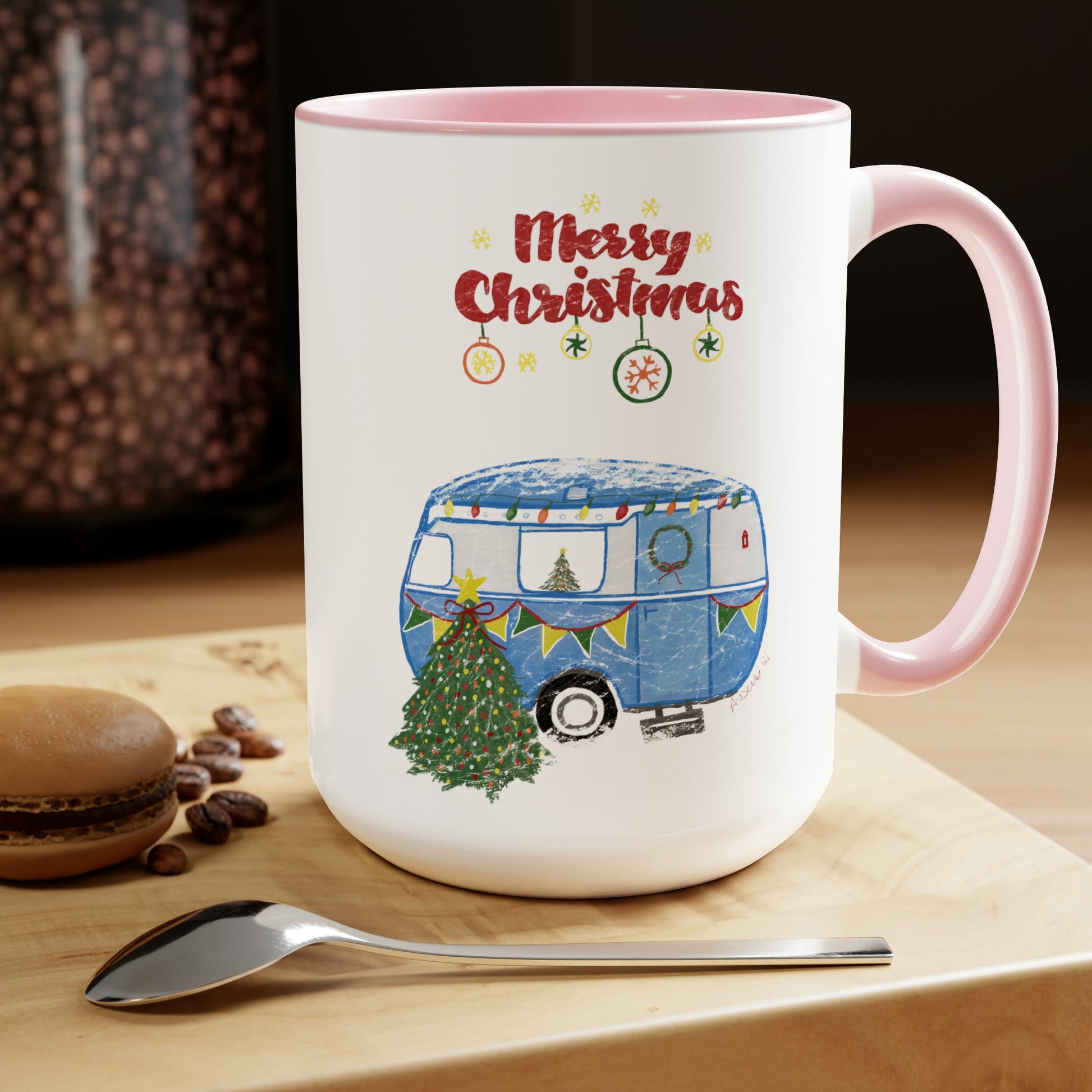 Christmas Camper Two-Tone Coffee Mugs, 15oz - Blue Cava