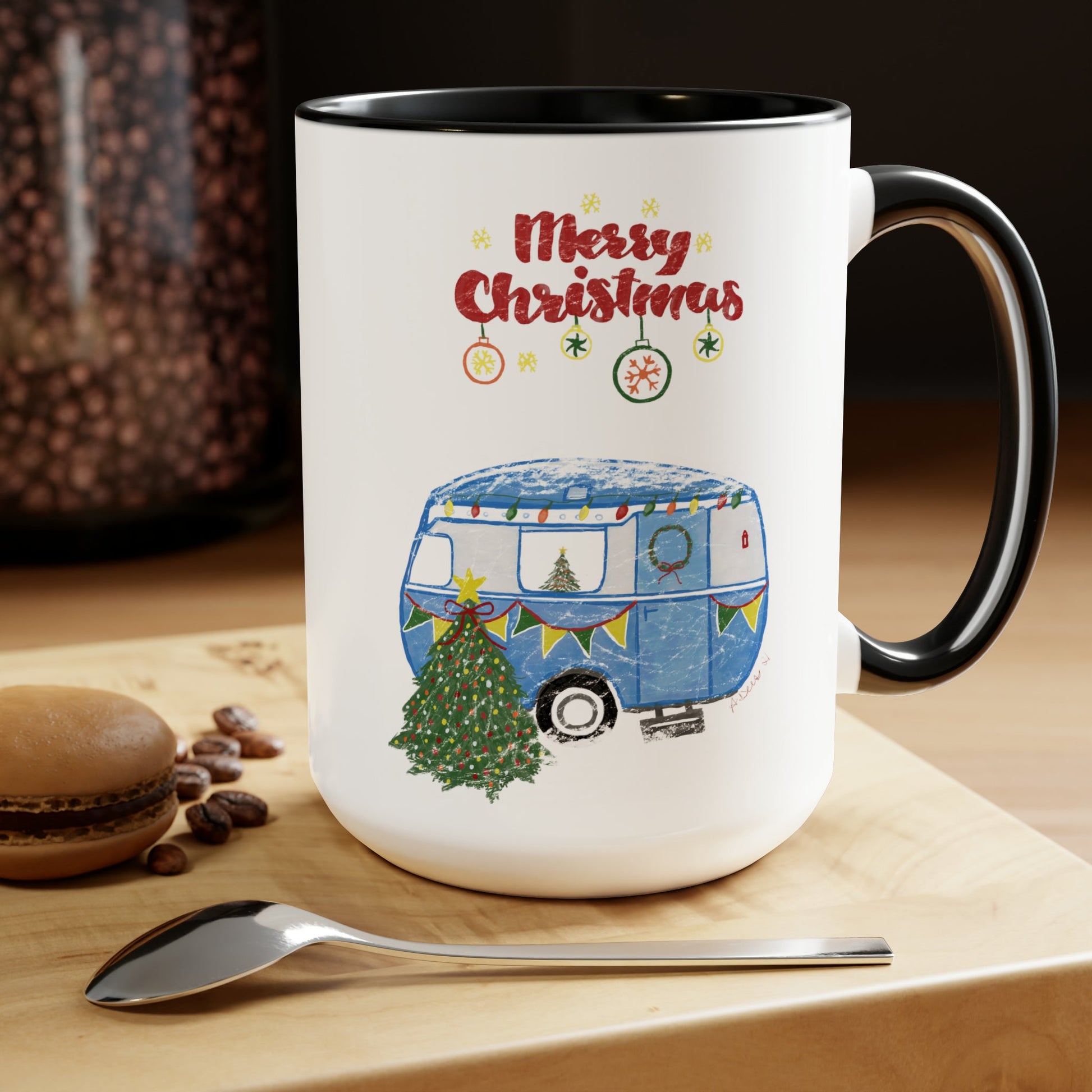 Christmas Camper Two-Tone Coffee Mugs, 15oz - Blue Cava