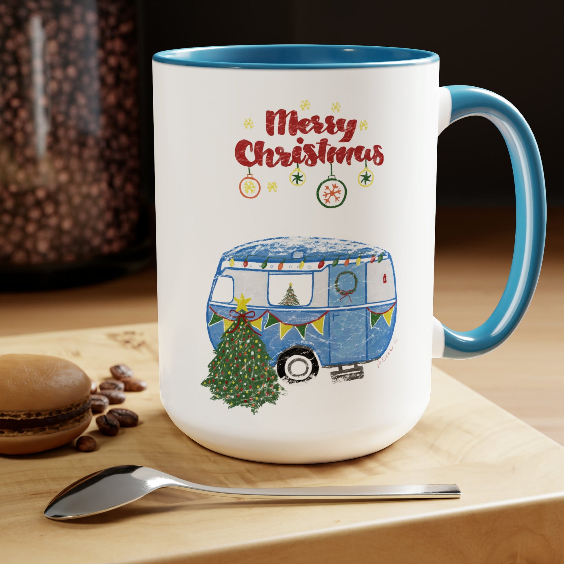 Christmas Camper Two-Tone Coffee Mugs, 15oz - Blue Cava