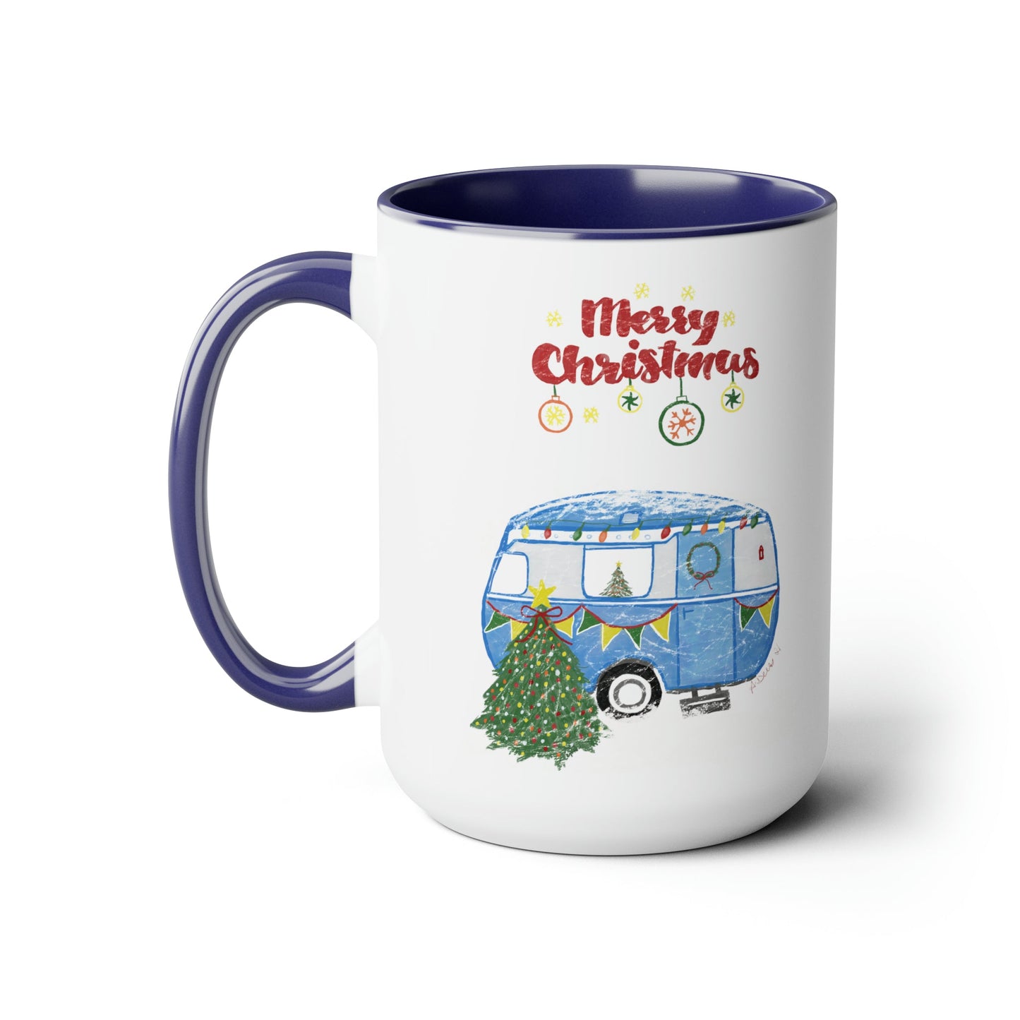 Christmas Camper Two-Tone Coffee Mugs, 15oz - Blue Cava