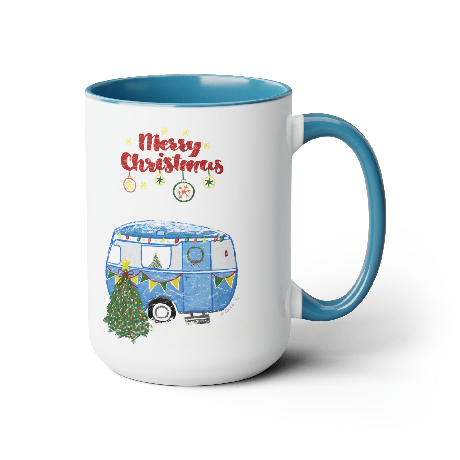 Christmas Camper Two-Tone Coffee Mugs, 15oz - Blue Cava