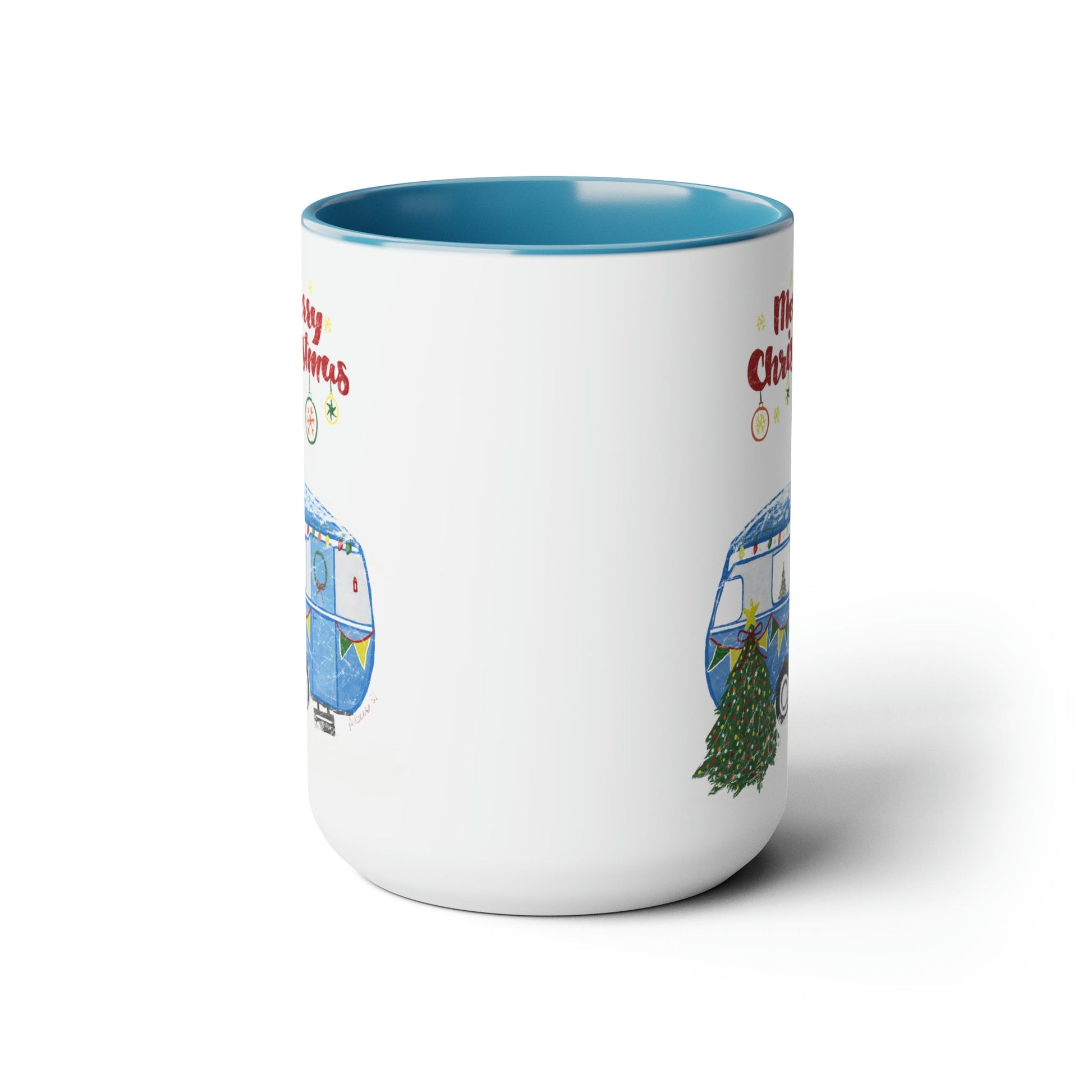 Christmas Camper Two-Tone Coffee Mugs, 15oz - Blue Cava