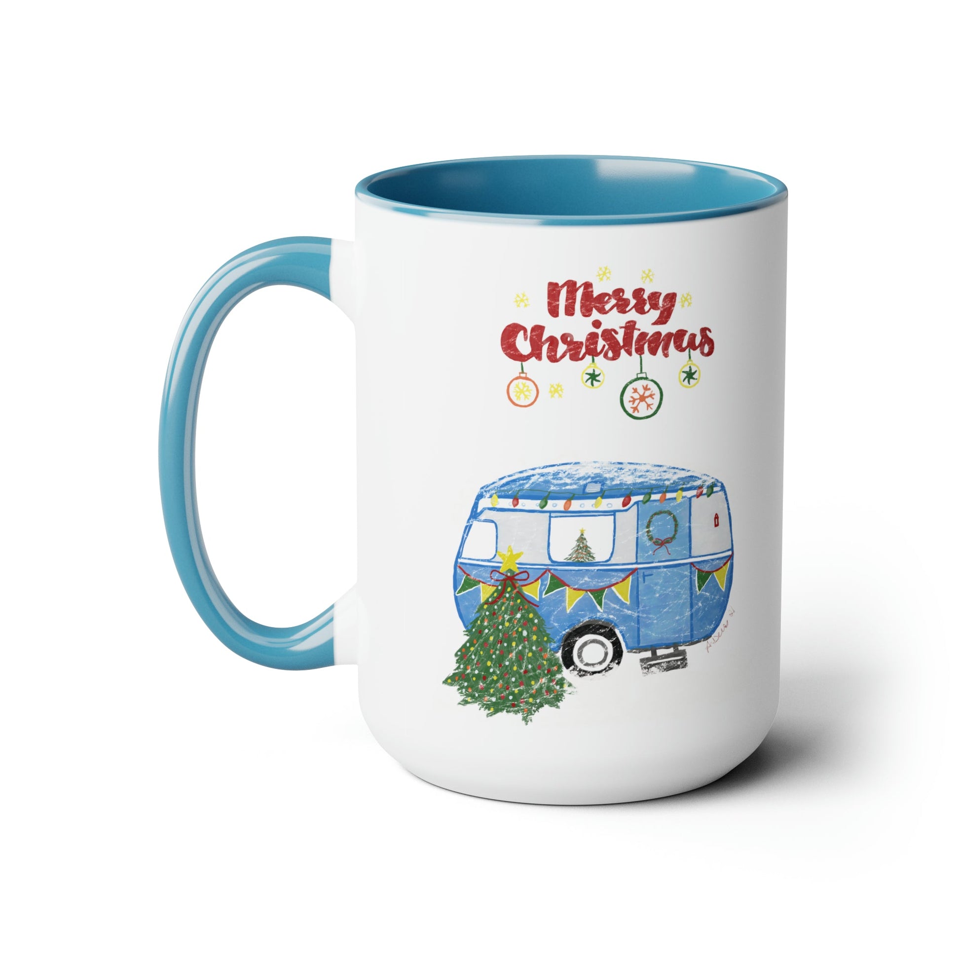 Christmas Camper Two-Tone Coffee Mugs, 15oz - Blue Cava