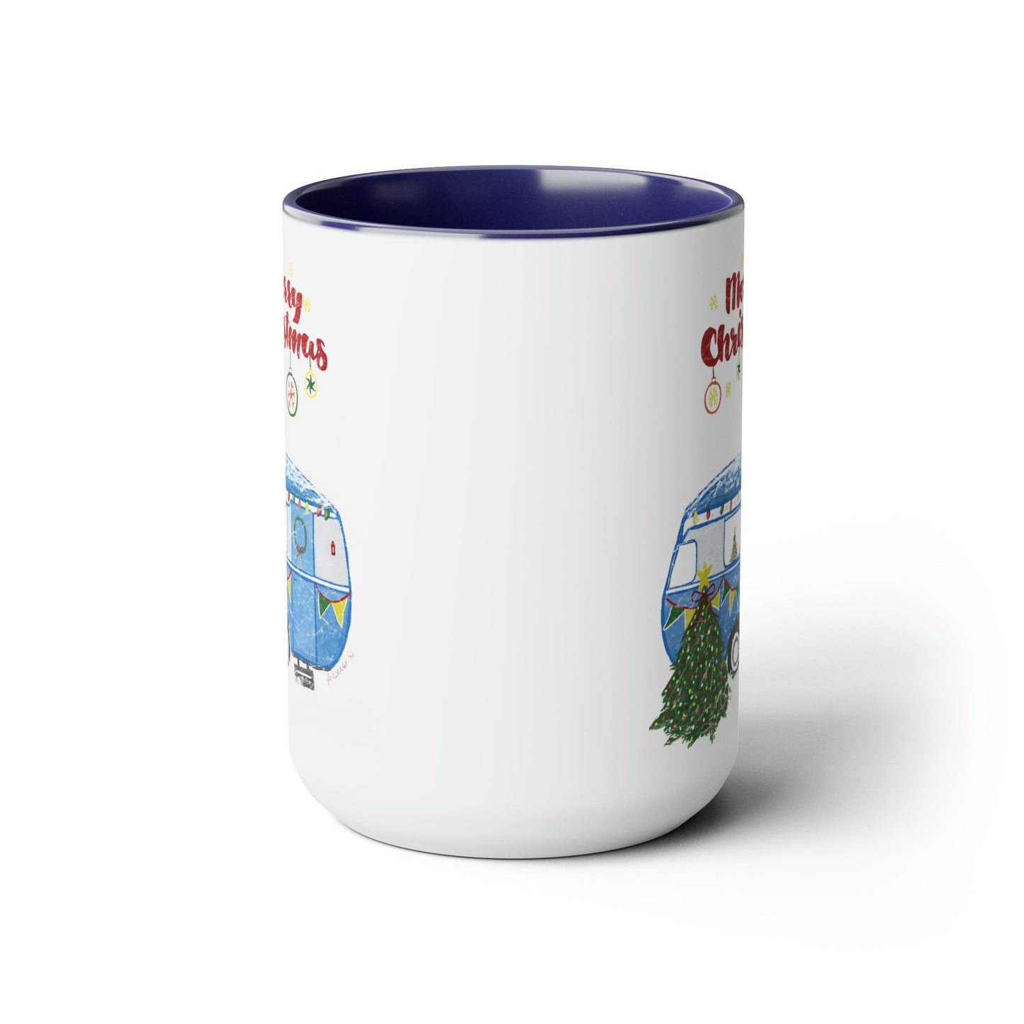 Christmas Camper Two-Tone Coffee Mugs, 15oz - Blue Cava