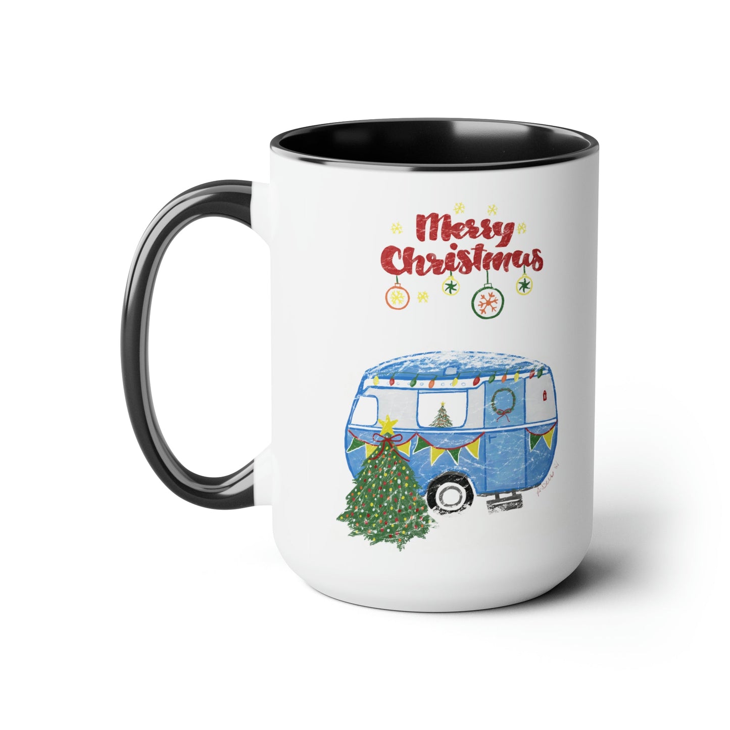 Christmas Camper Two-Tone Coffee Mugs, 15oz - Blue Cava