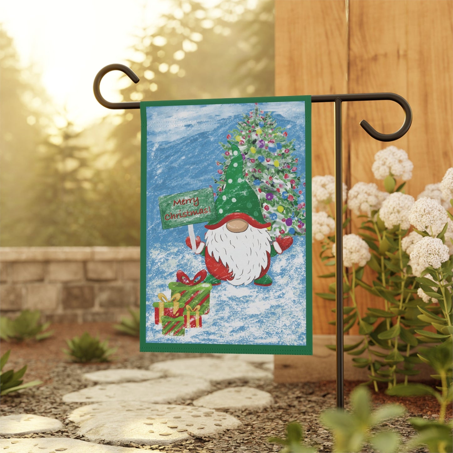 Christmas Gnome Garden Flag - Blue Cava