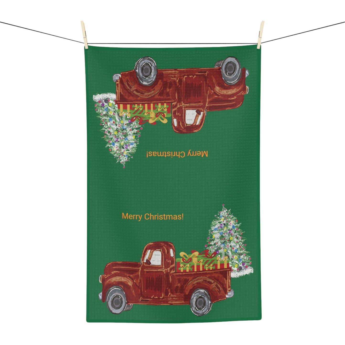 Christmas Truck 2023 Microfiber Waffle Towel - Blue Cava