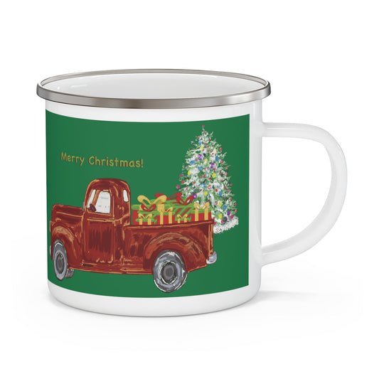 christmas Truck Enamel Camping Mug 12 oz. - Blue Cava