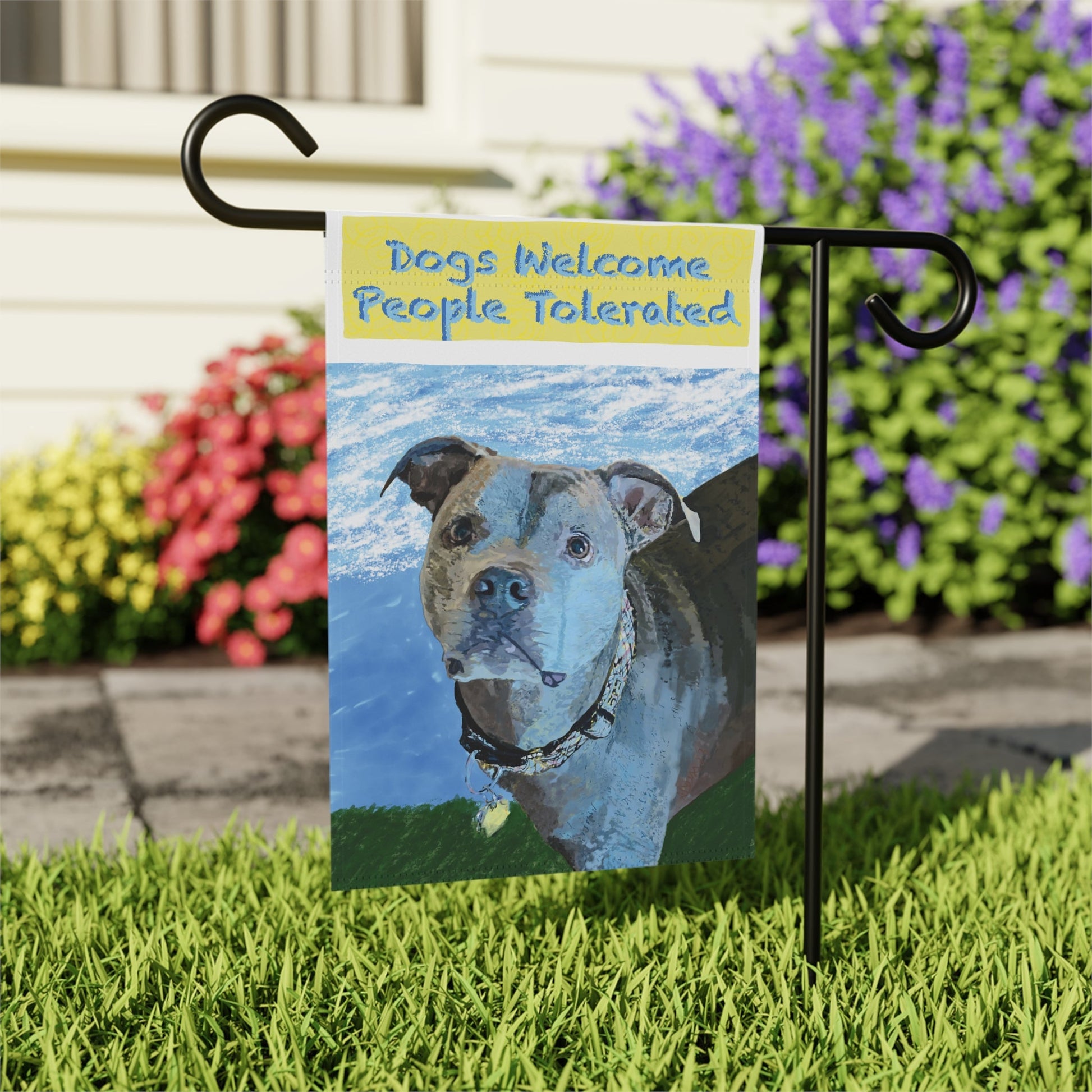 Dogs Welcome People Tolerated Garden & House Banner - Blue Cava