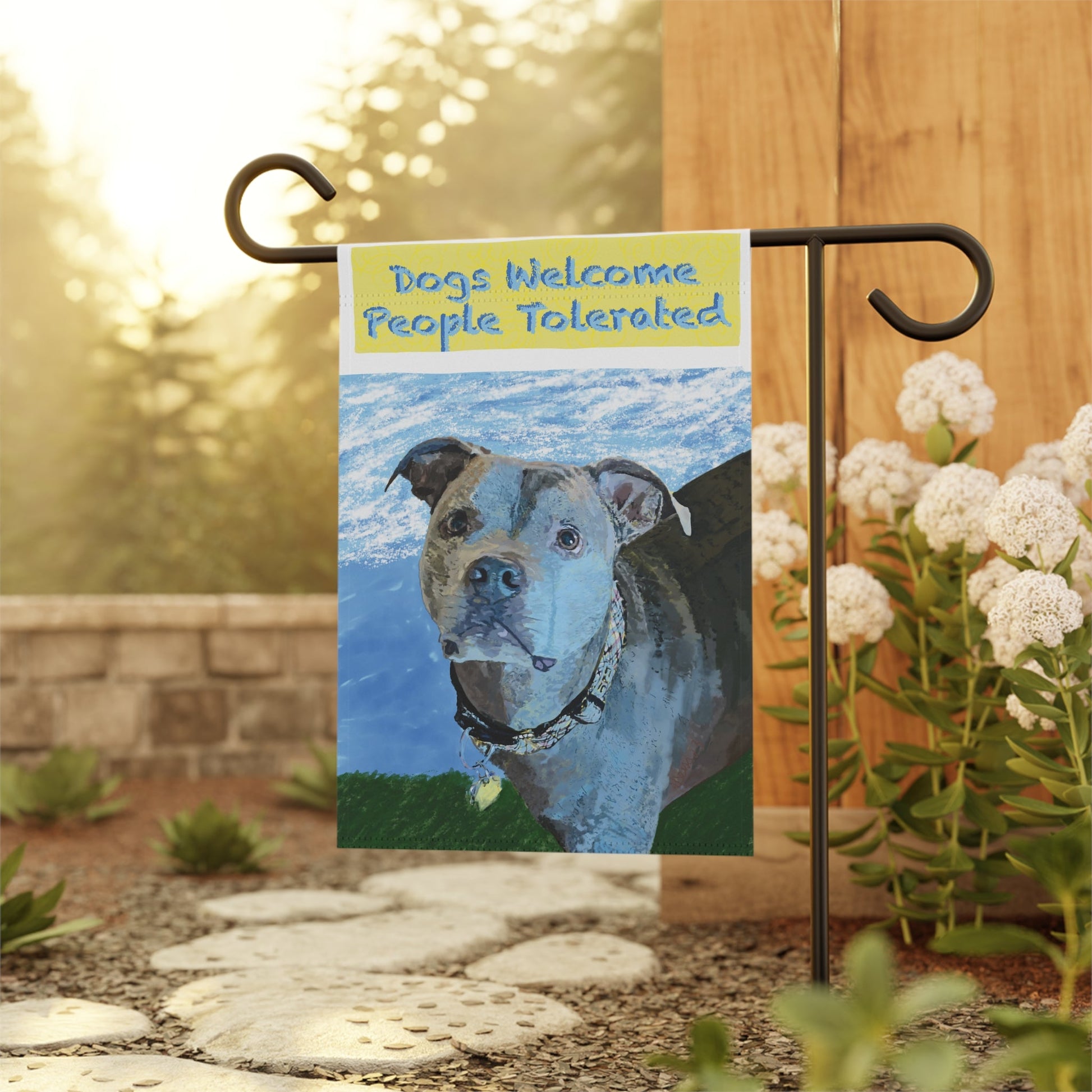 Dogs Welcome People Tolerated Garden & House Banner - Blue Cava